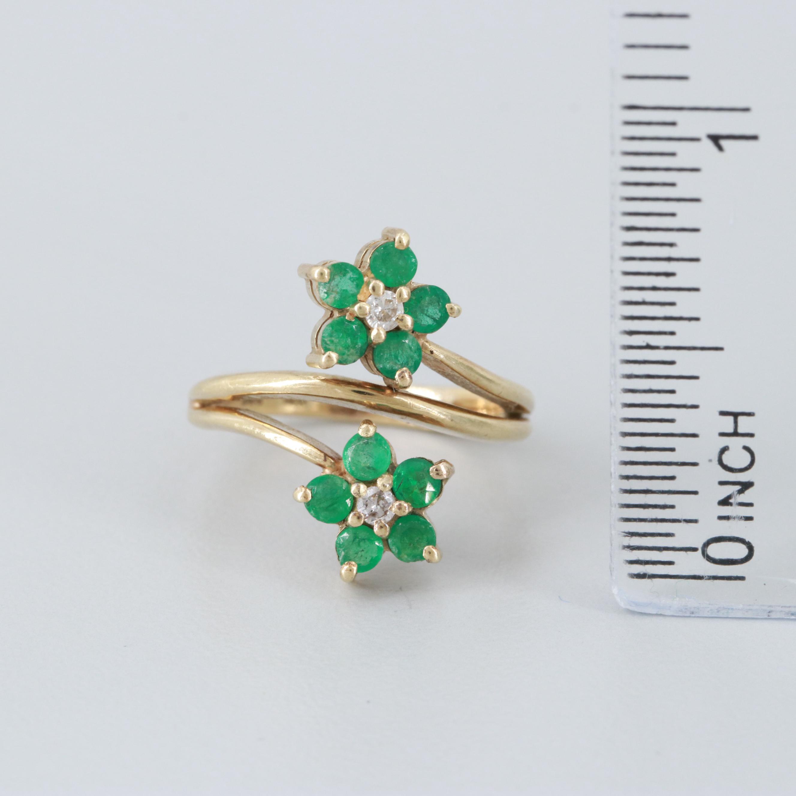 14K Yellow Gold Diamond and Emerald Ring