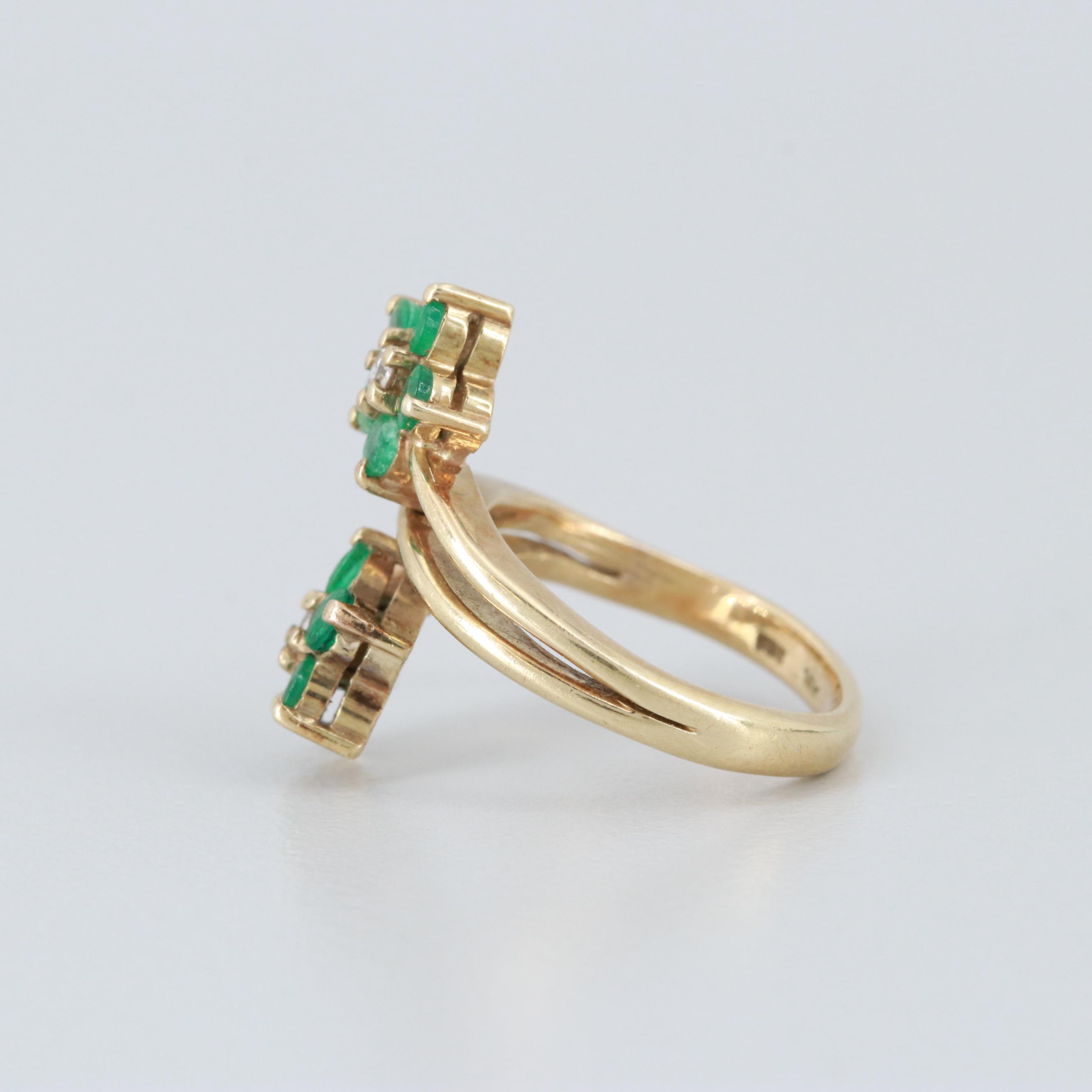 14K Yellow Gold Diamond and Emerald Ring