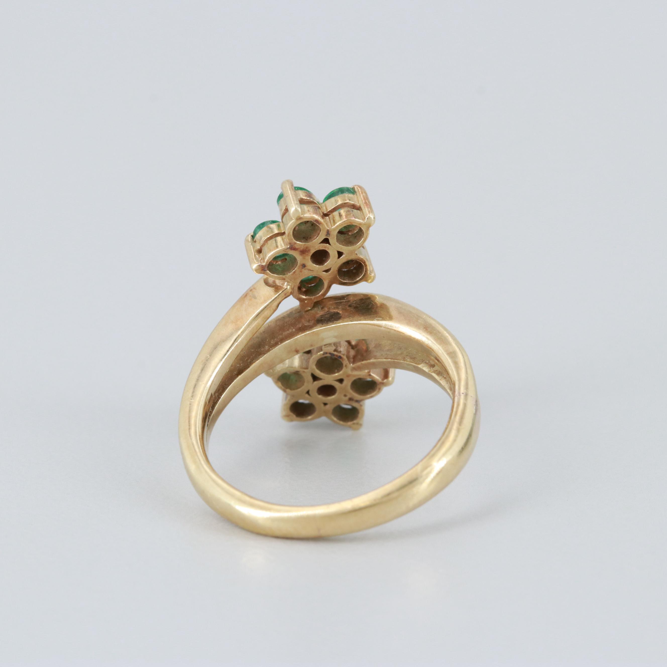 14K Yellow Gold Diamond and Emerald Ring