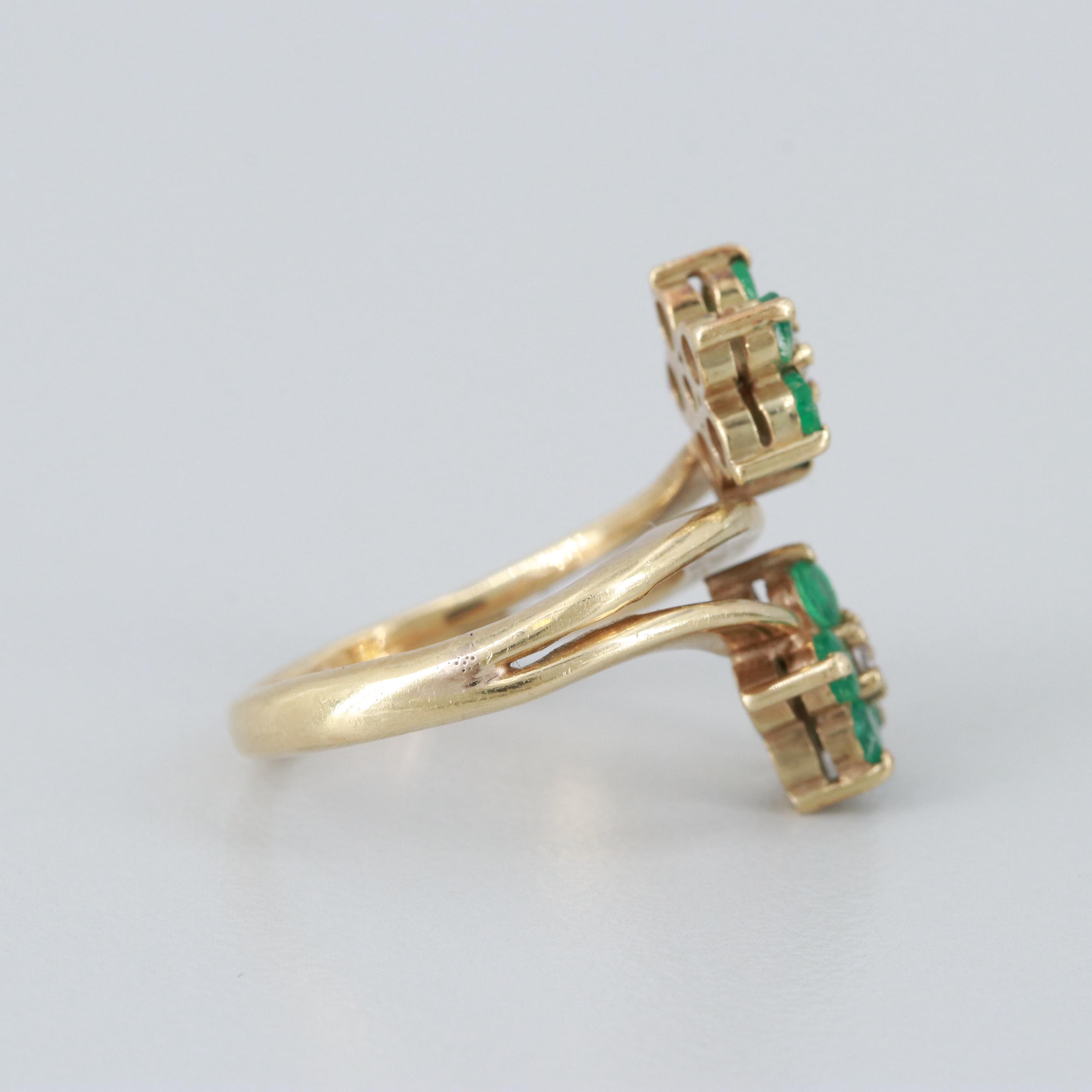 14K Yellow Gold Diamond and Emerald Ring