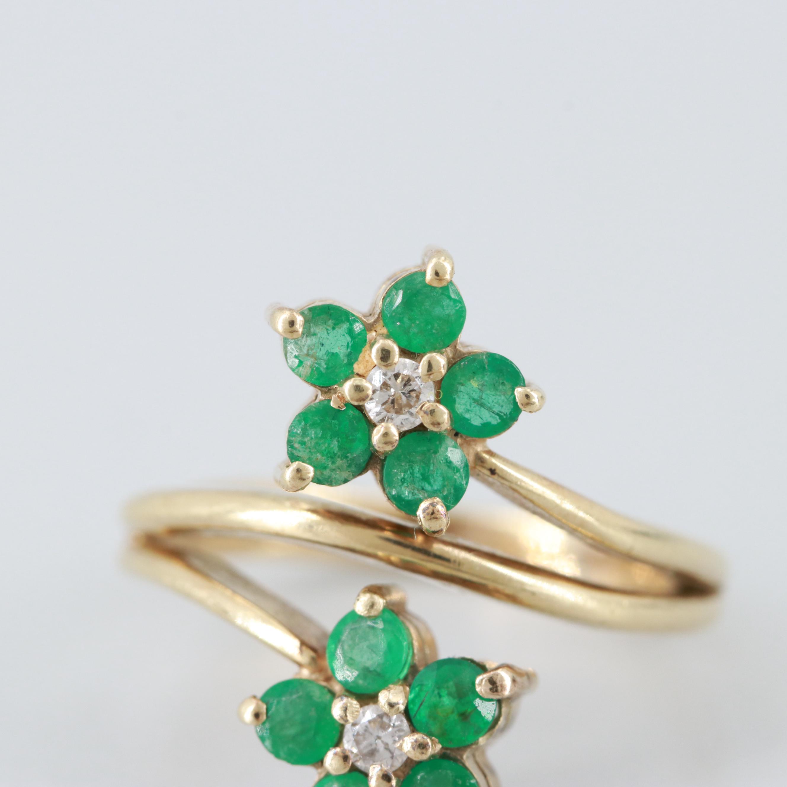 14K Yellow Gold Diamond and Emerald Ring