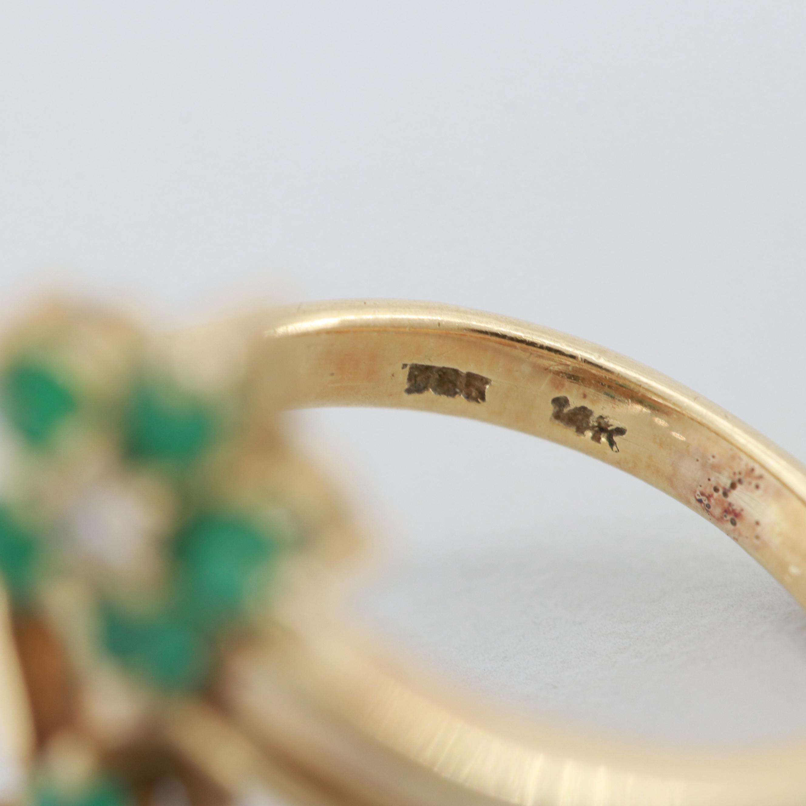 14K Yellow Gold Diamond and Emerald Ring