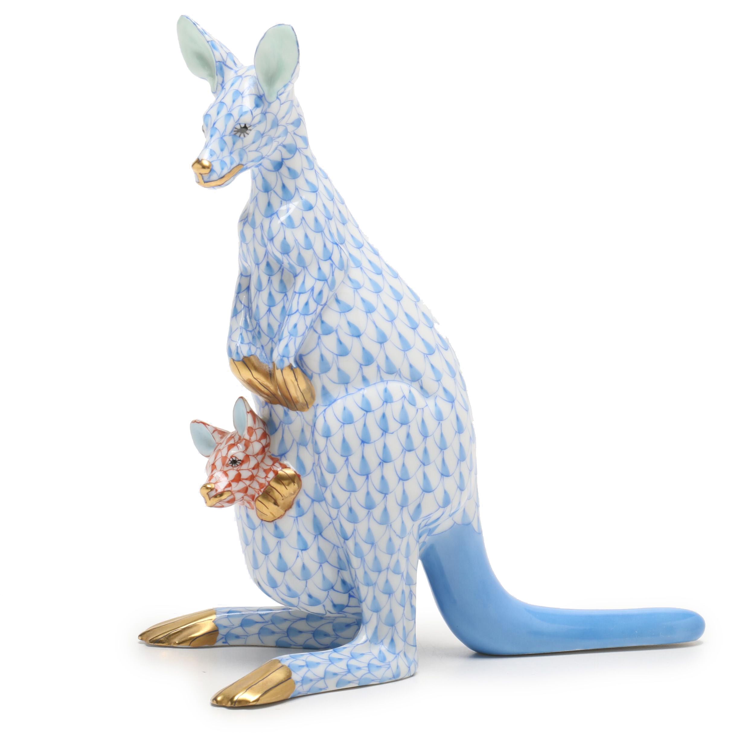Herend Hungary "Kangaroo with Joey" Handpainted Porcelain Figurine