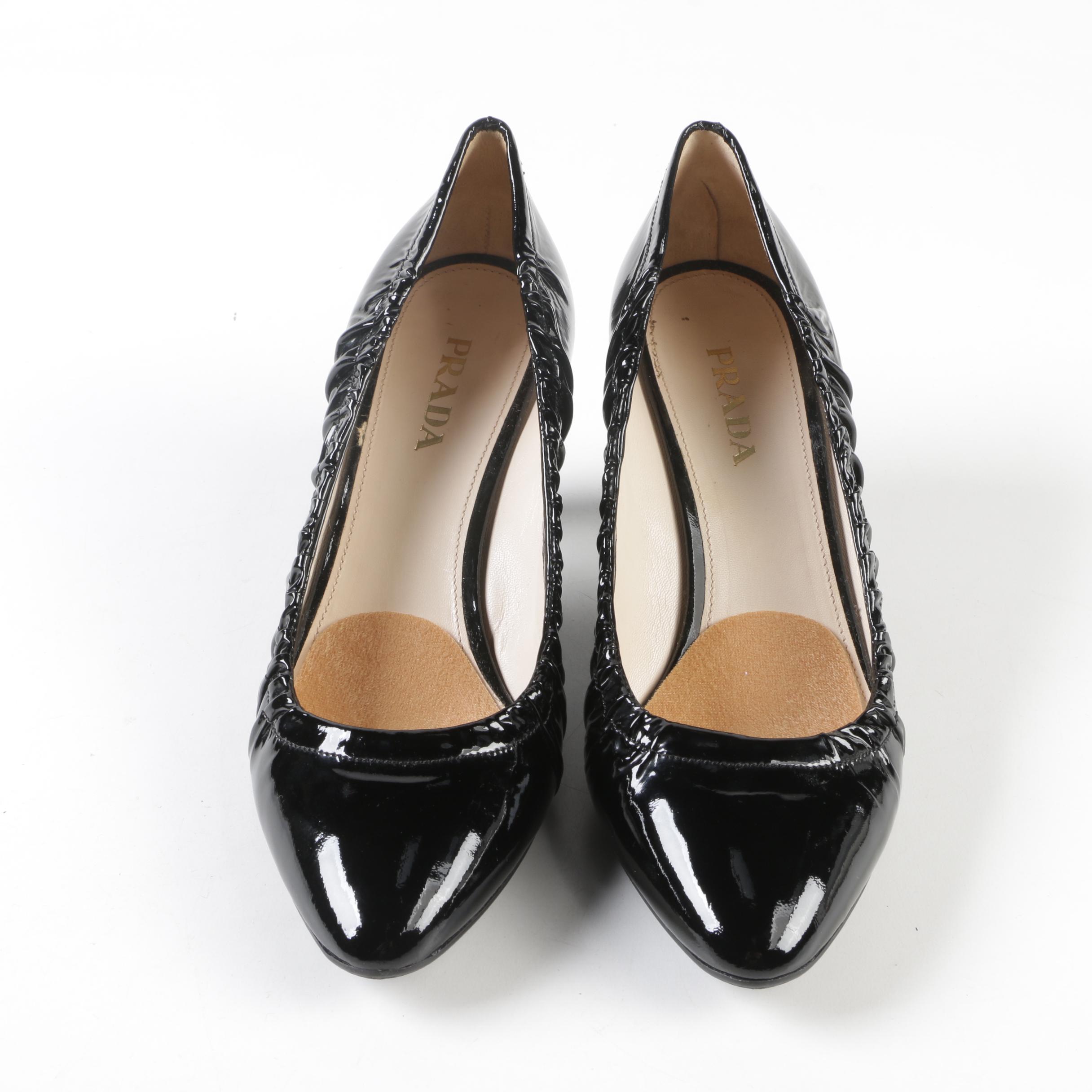 Women's Prada Black Textured Patent Leather Pumps