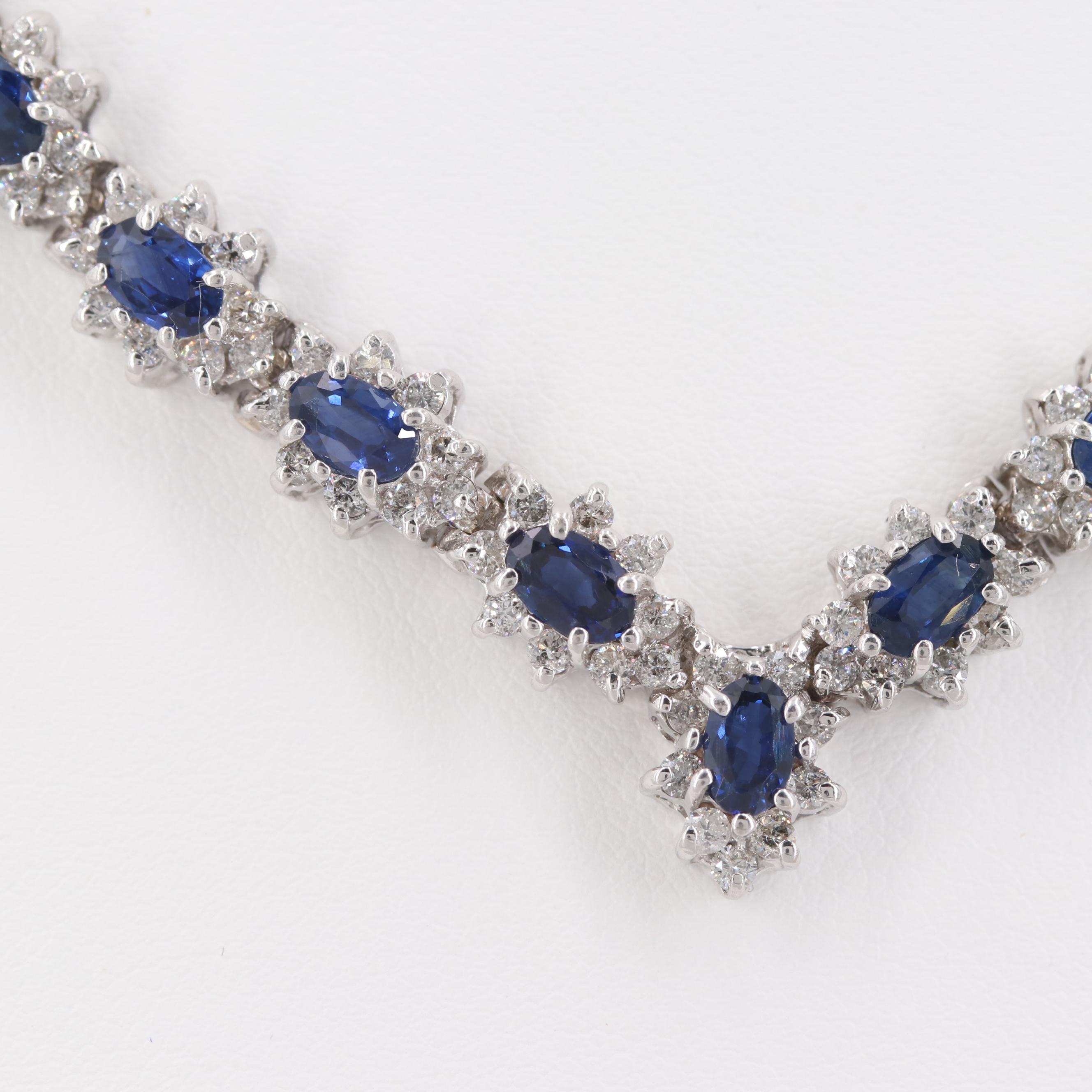 14K White Gold Sapphire and 3.05 CTW Diamond Necklace