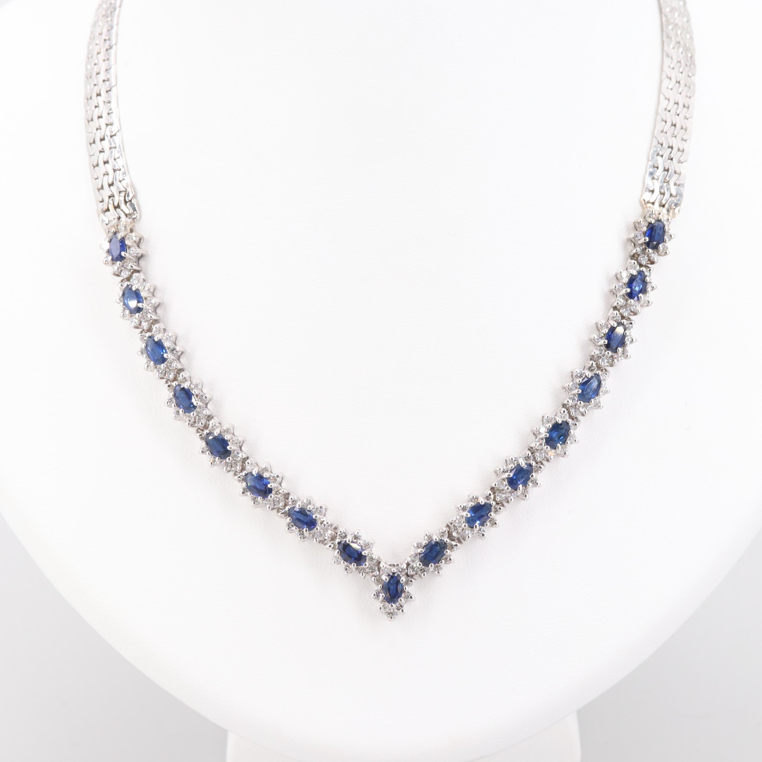 14K White Gold Sapphire and 3.05 CTW Diamond Necklace