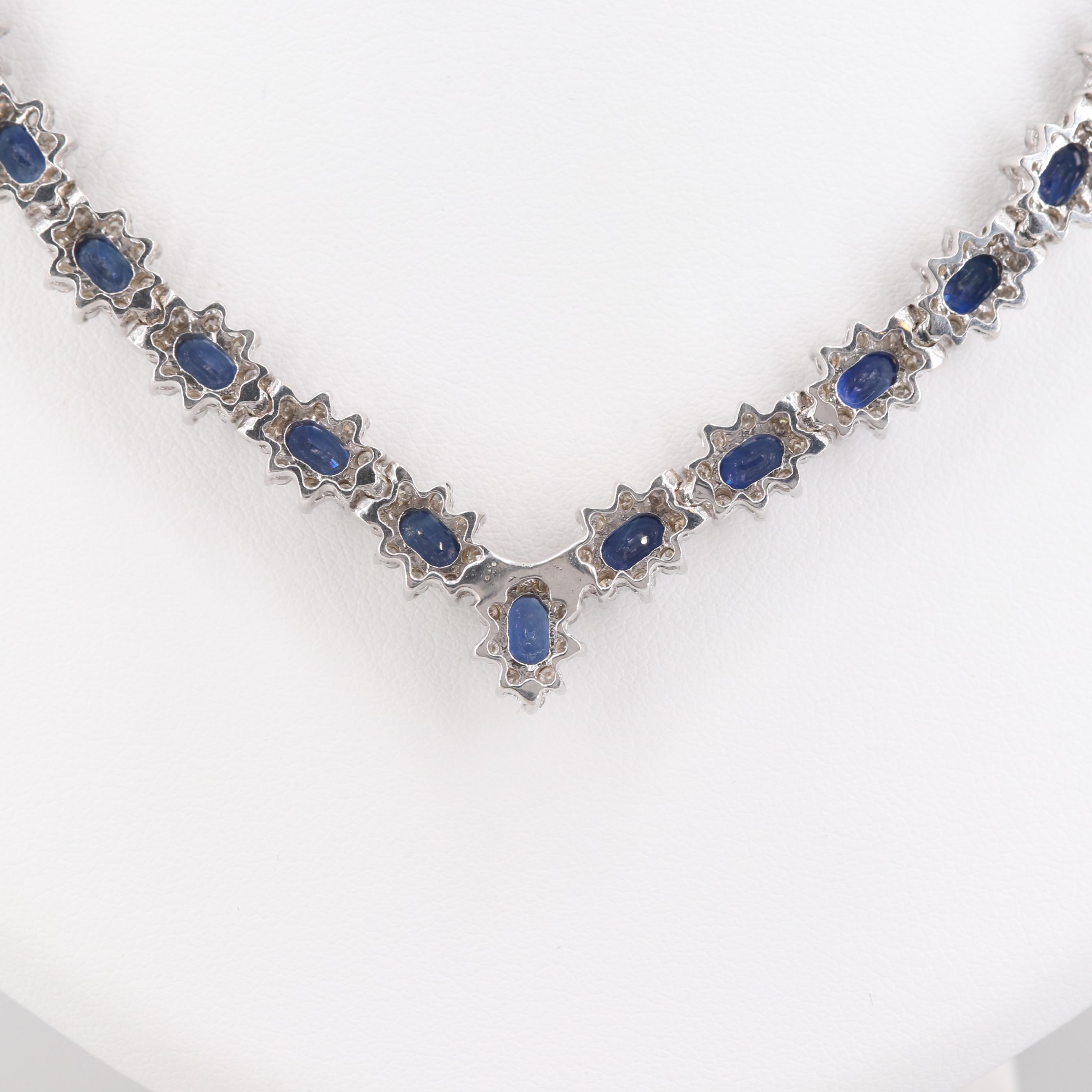 14K White Gold Sapphire and 3.05 CTW Diamond Necklace