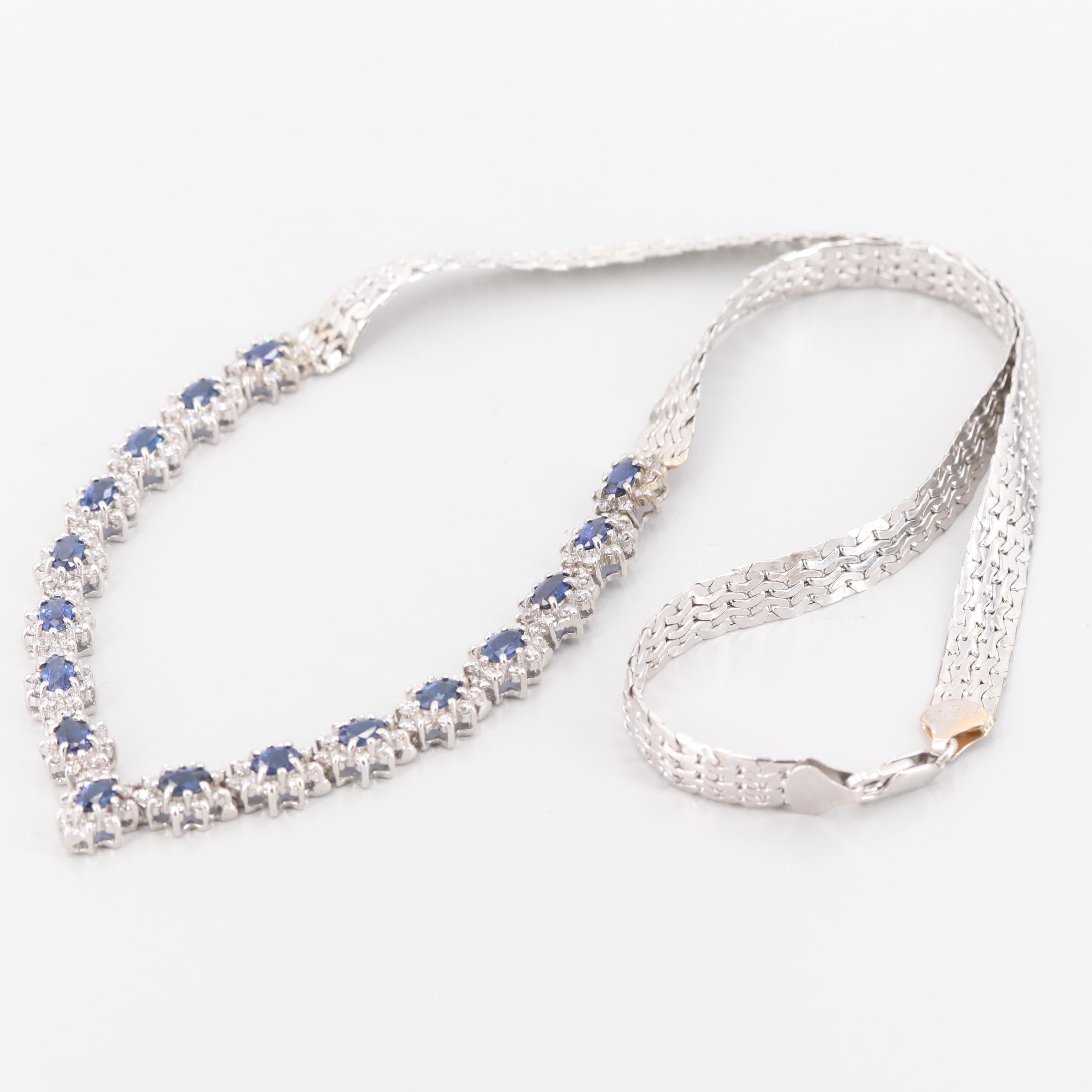 14K White Gold Sapphire and 3.05 CTW Diamond Necklace