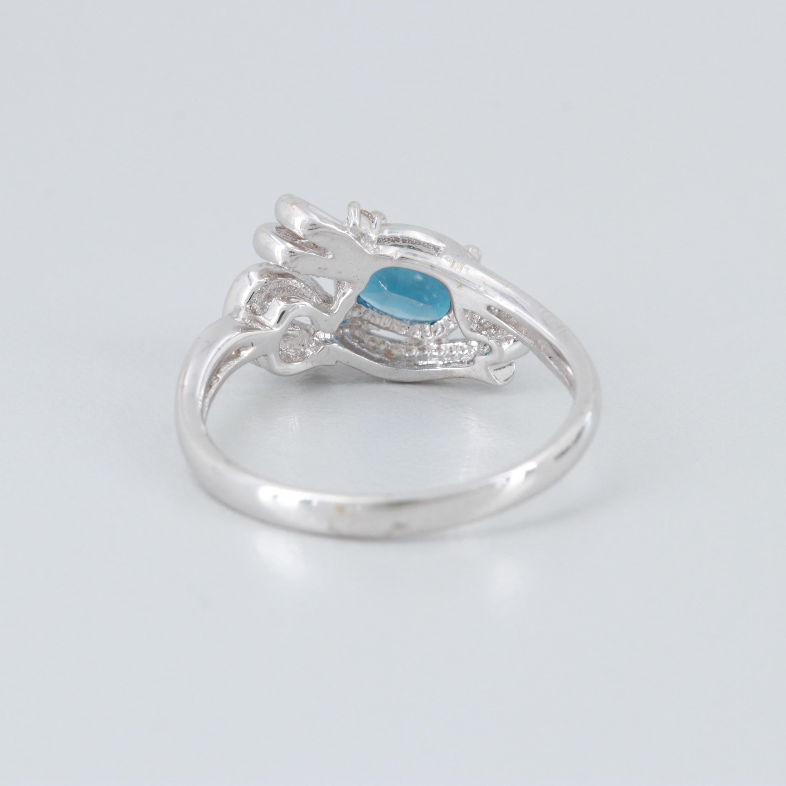 14K White Gold Blue Topaz and Diamond Ring