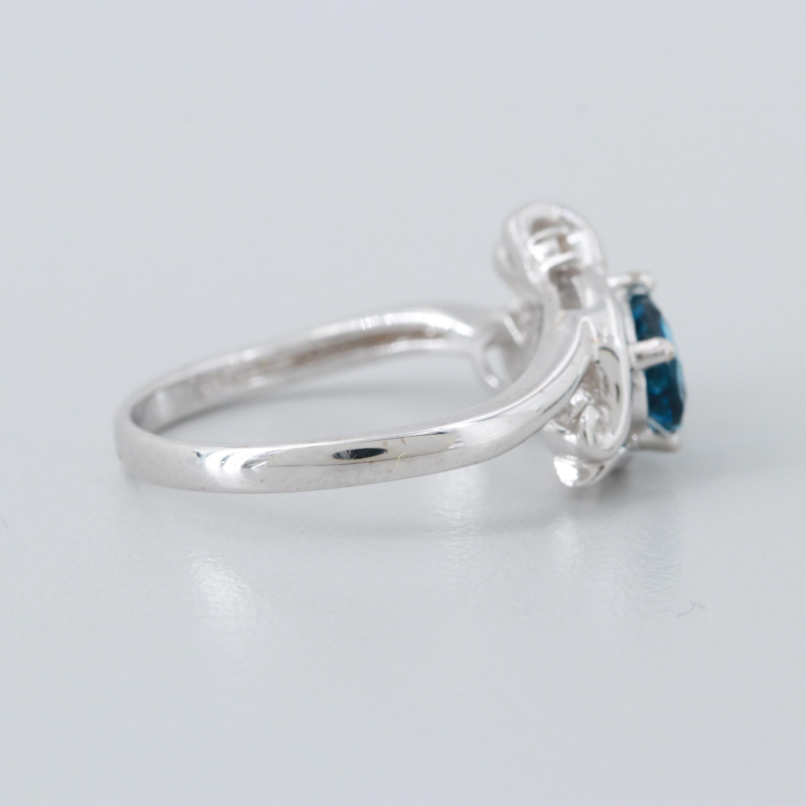 14K White Gold Blue Topaz and Diamond Ring