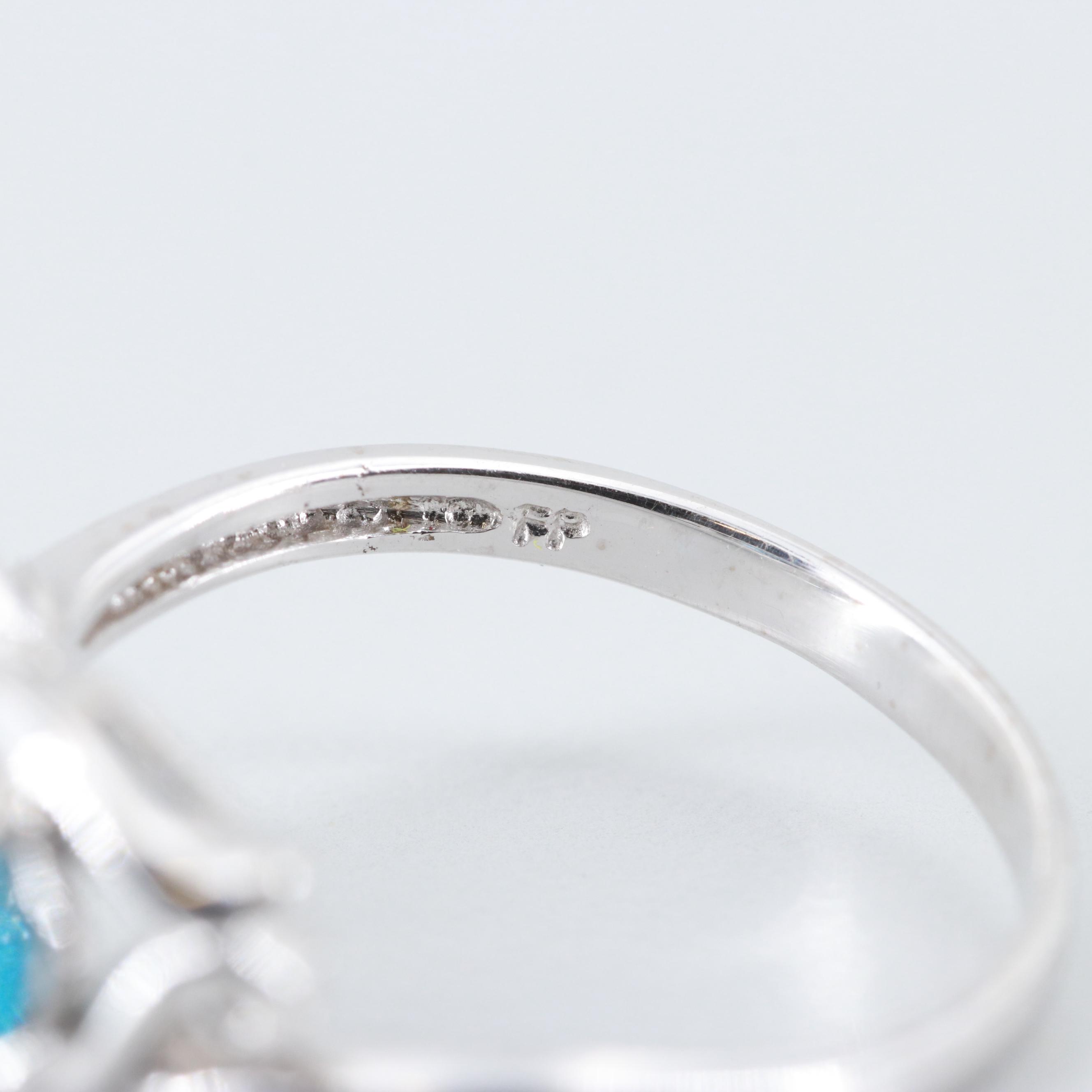 14K White Gold Blue Topaz and Diamond Ring