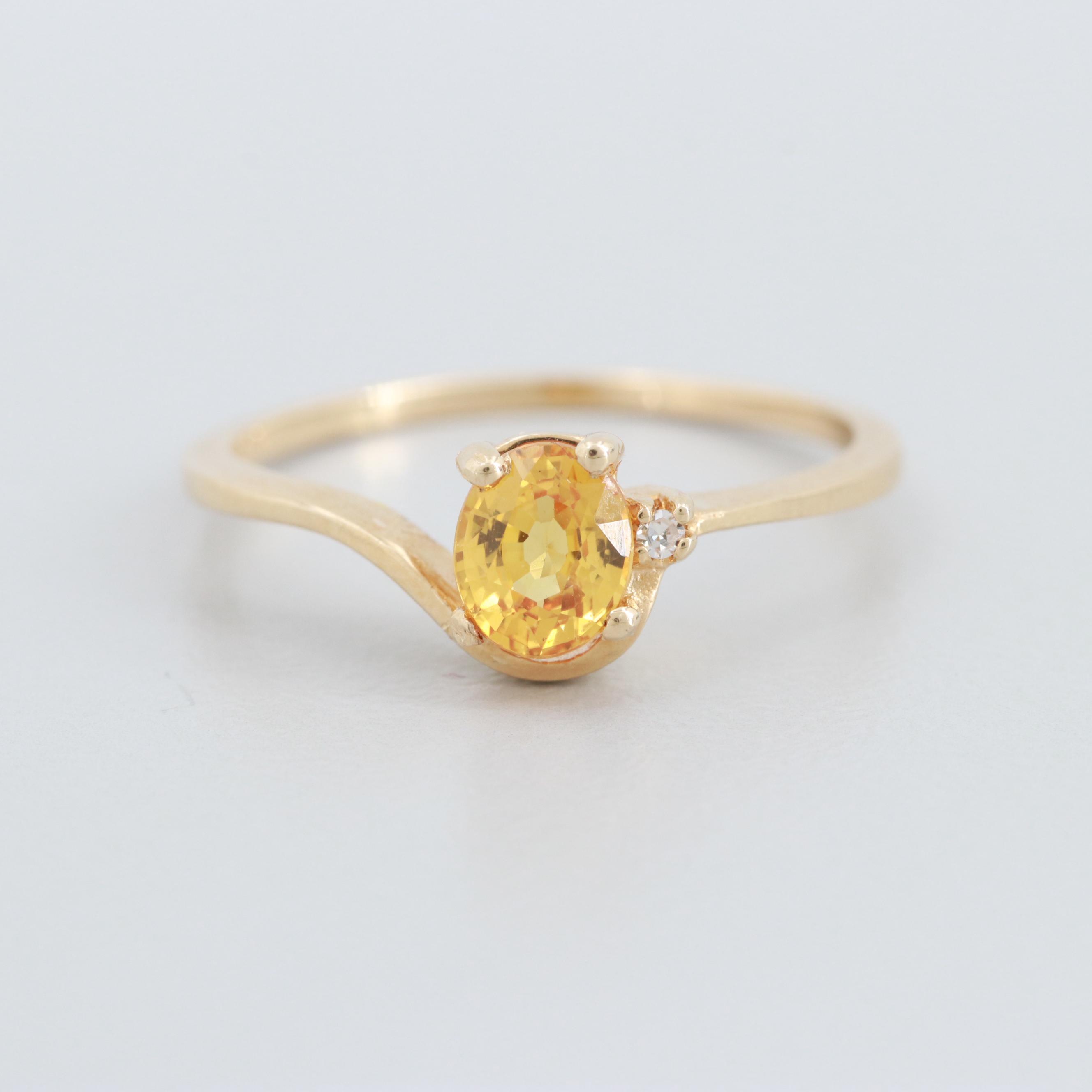 14K Yellow Gold Yellow Sapphire and Diamond Ring