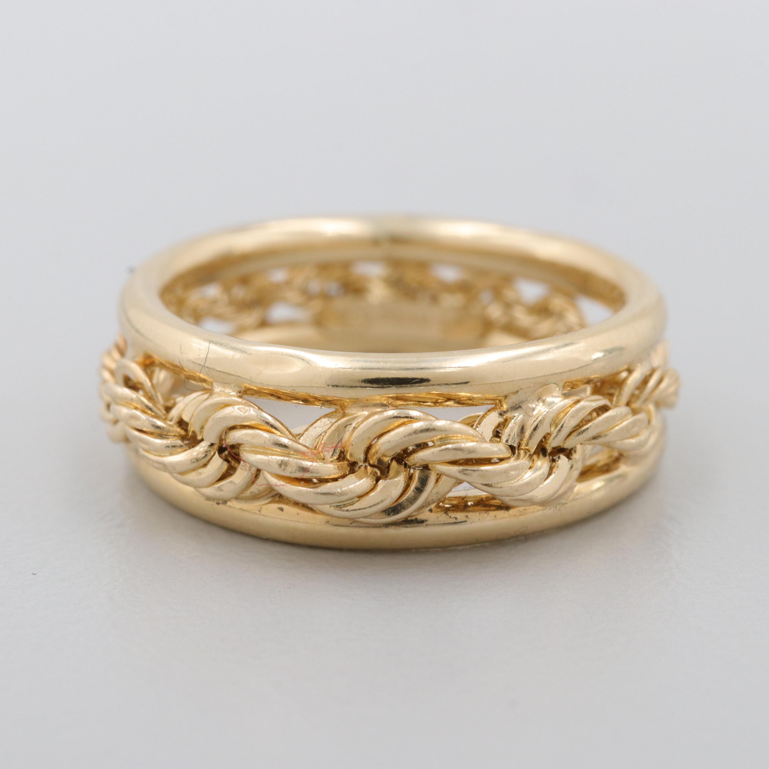 14K Yellow Gold Graduated Rope Motif Ring