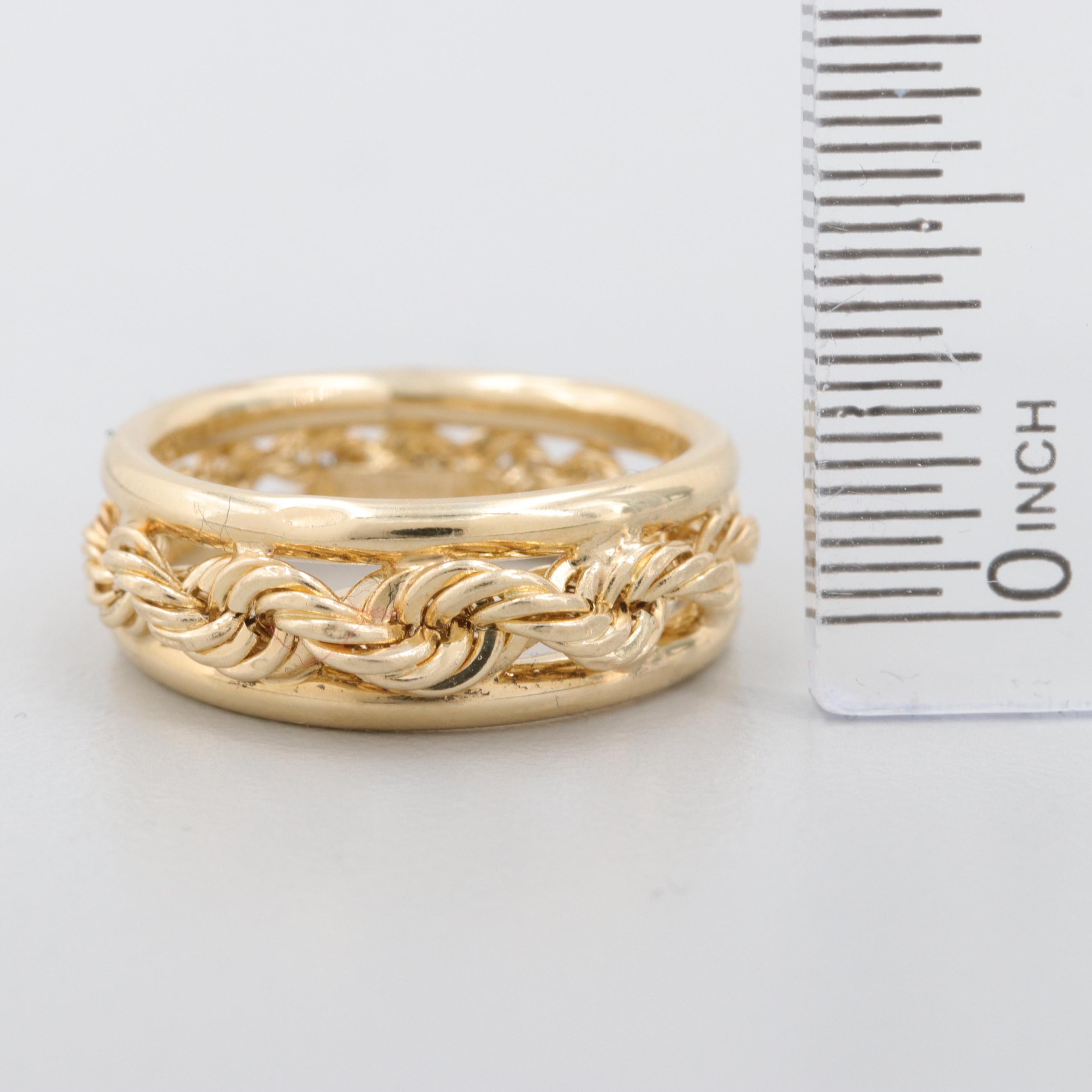 14K Yellow Gold Graduated Rope Motif Ring