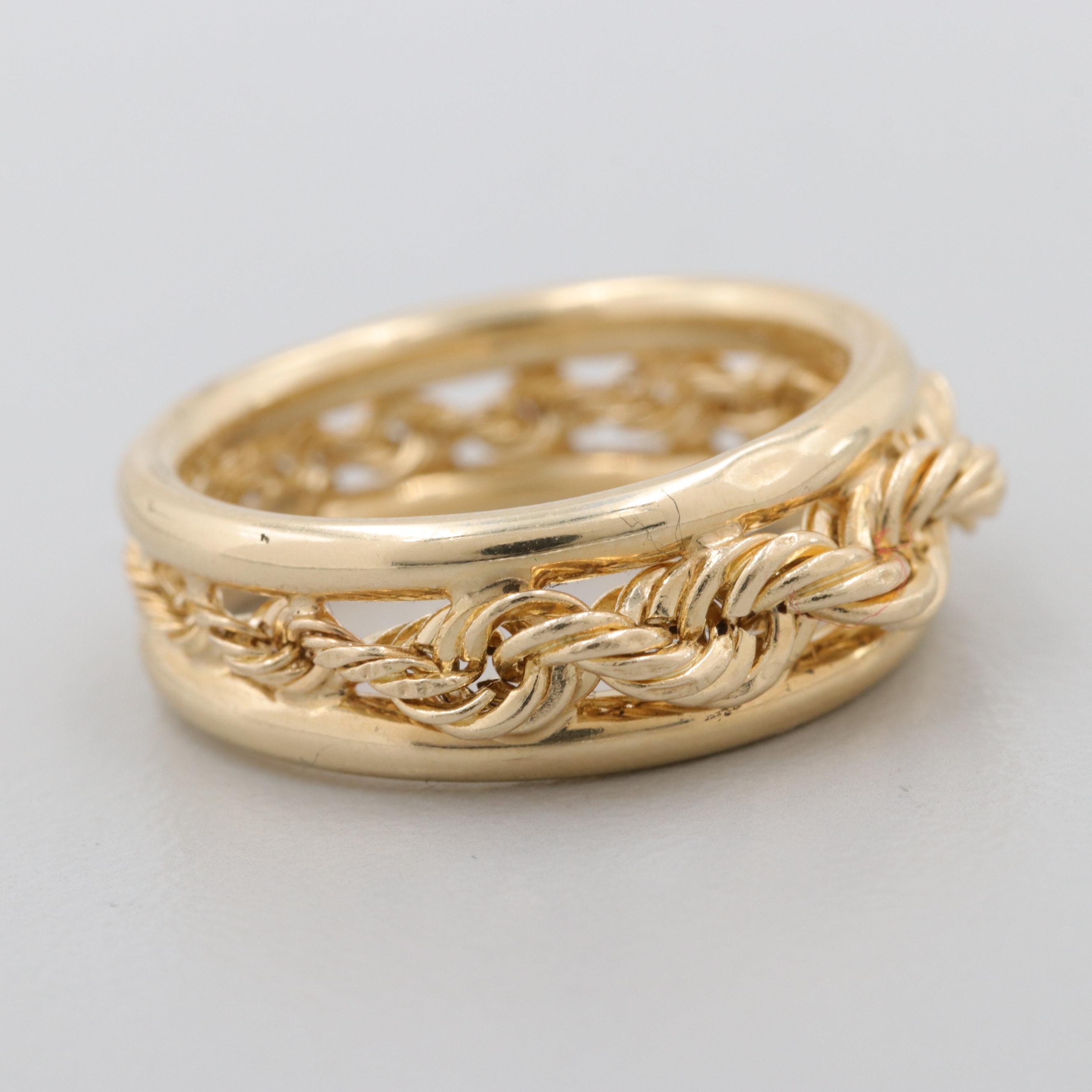 14K Yellow Gold Graduated Rope Motif Ring