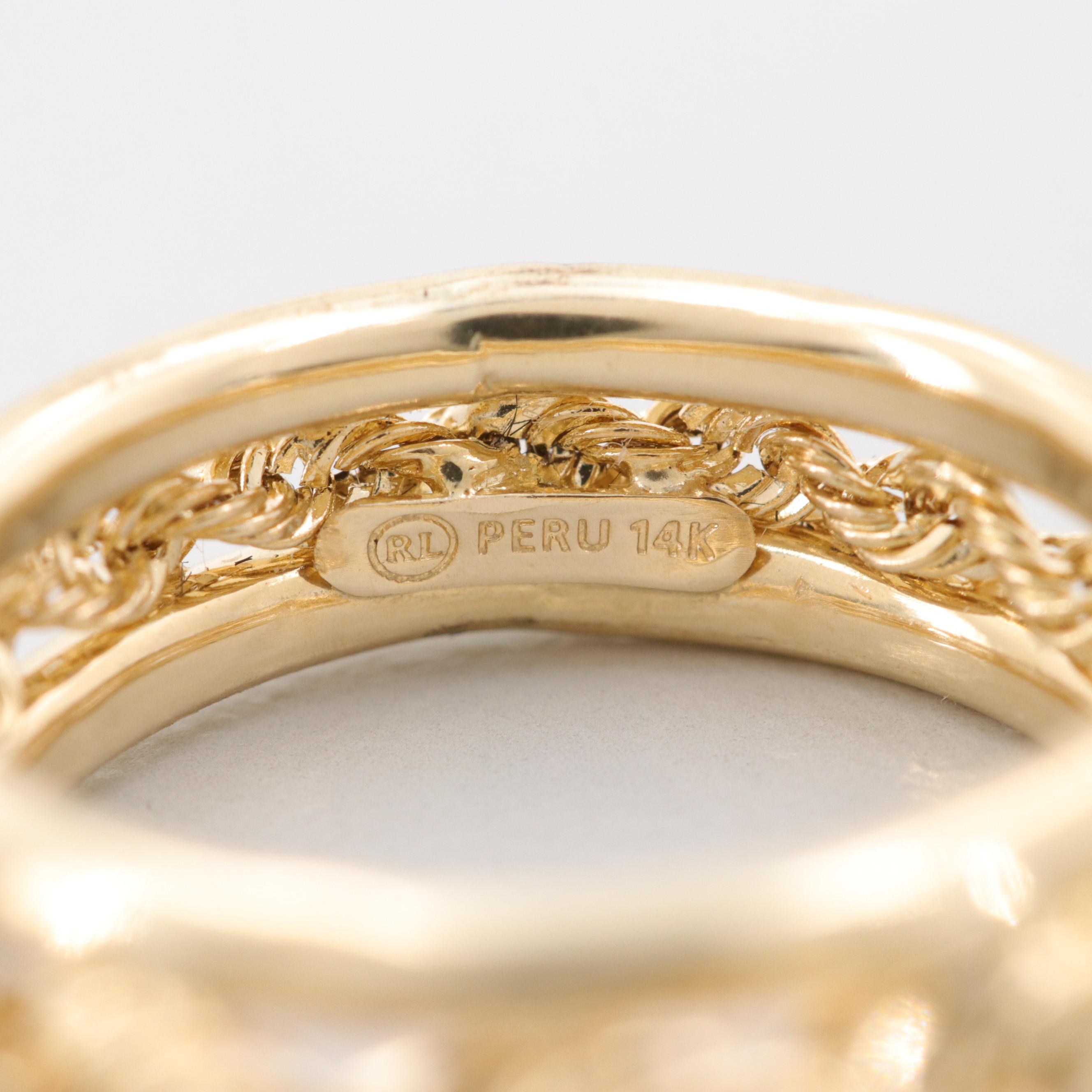 14K Yellow Gold Graduated Rope Motif Ring