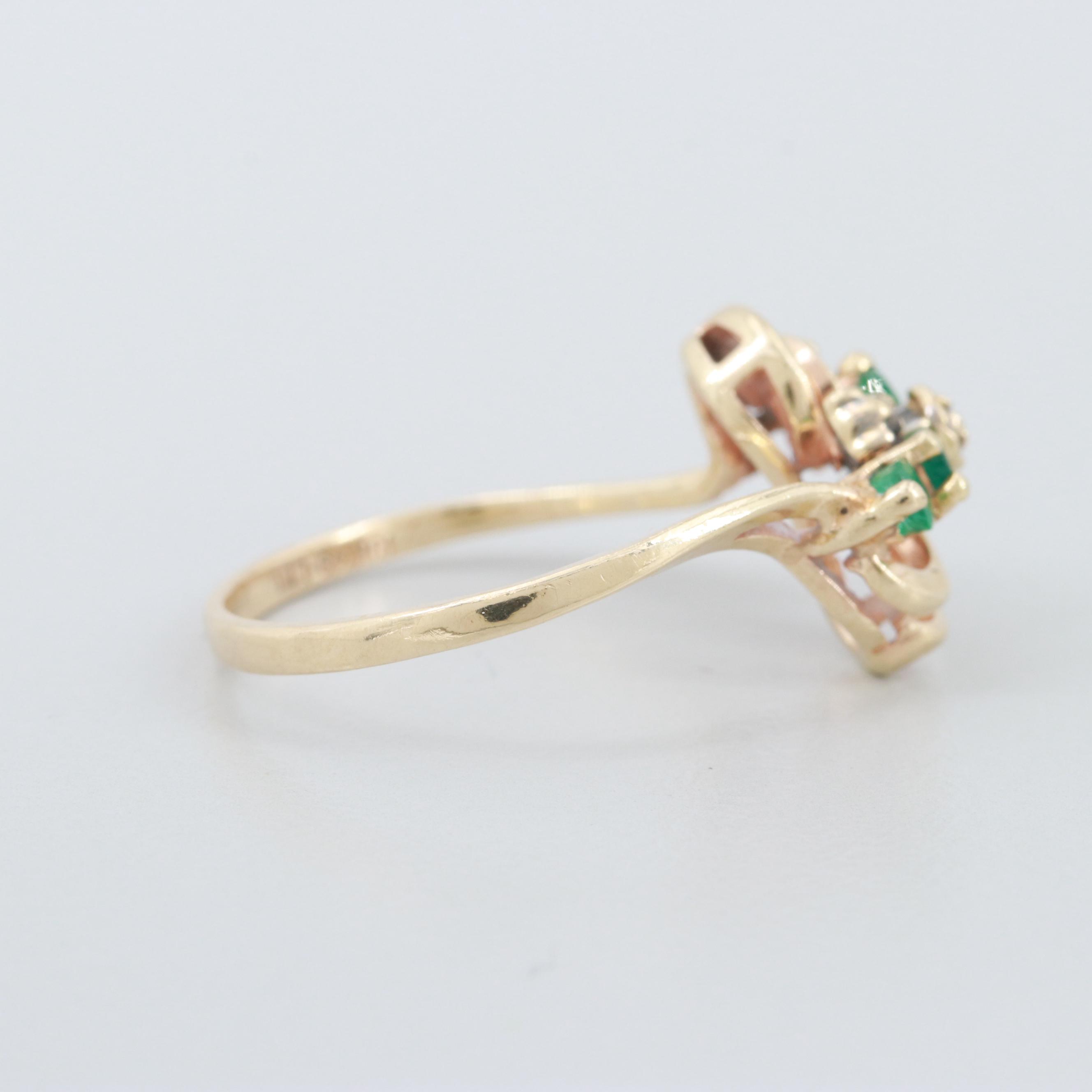 10K Yellow Gold Diamond and Emerald Ring