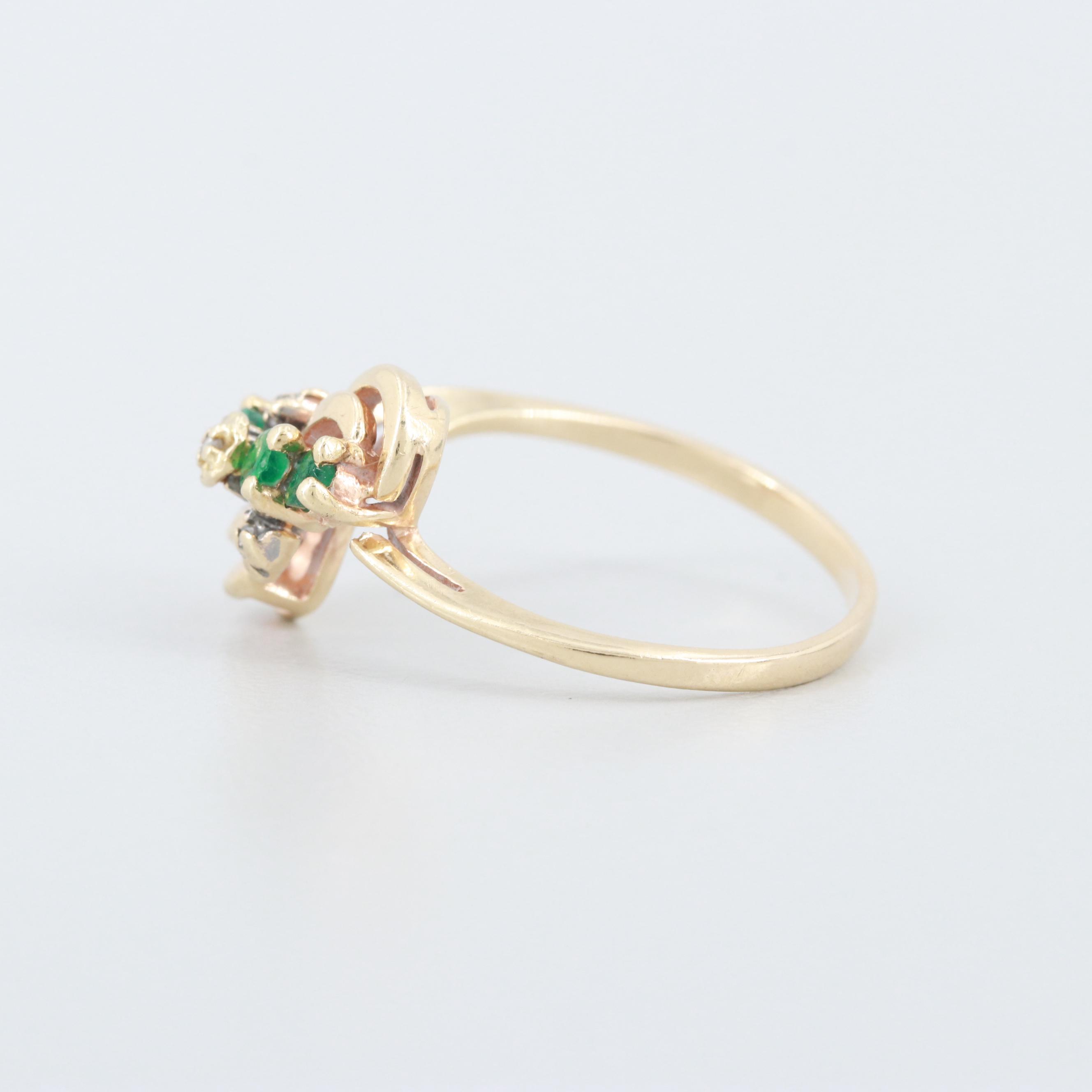 10K Yellow Gold Diamond and Emerald Ring