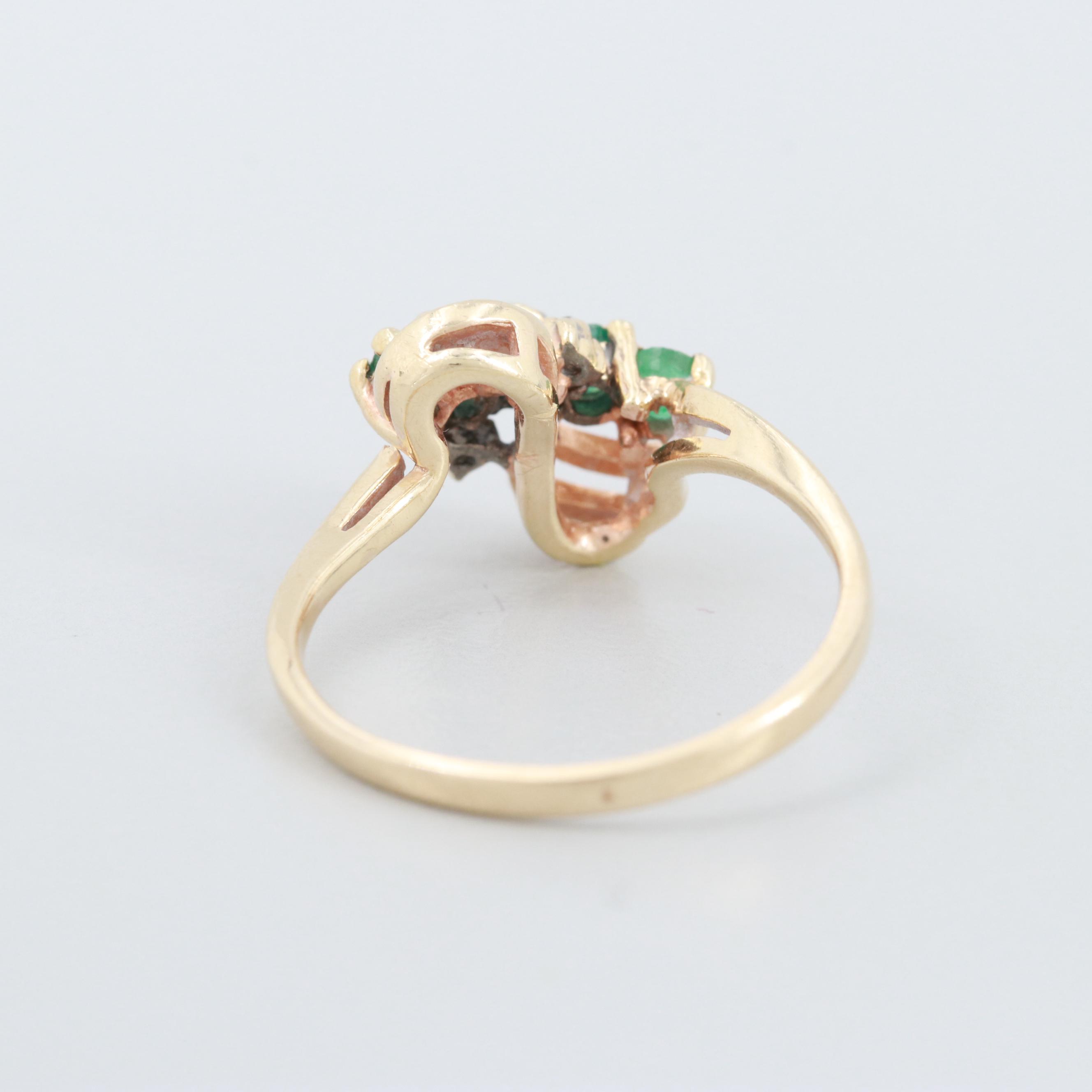 10K Yellow Gold Diamond and Emerald Ring