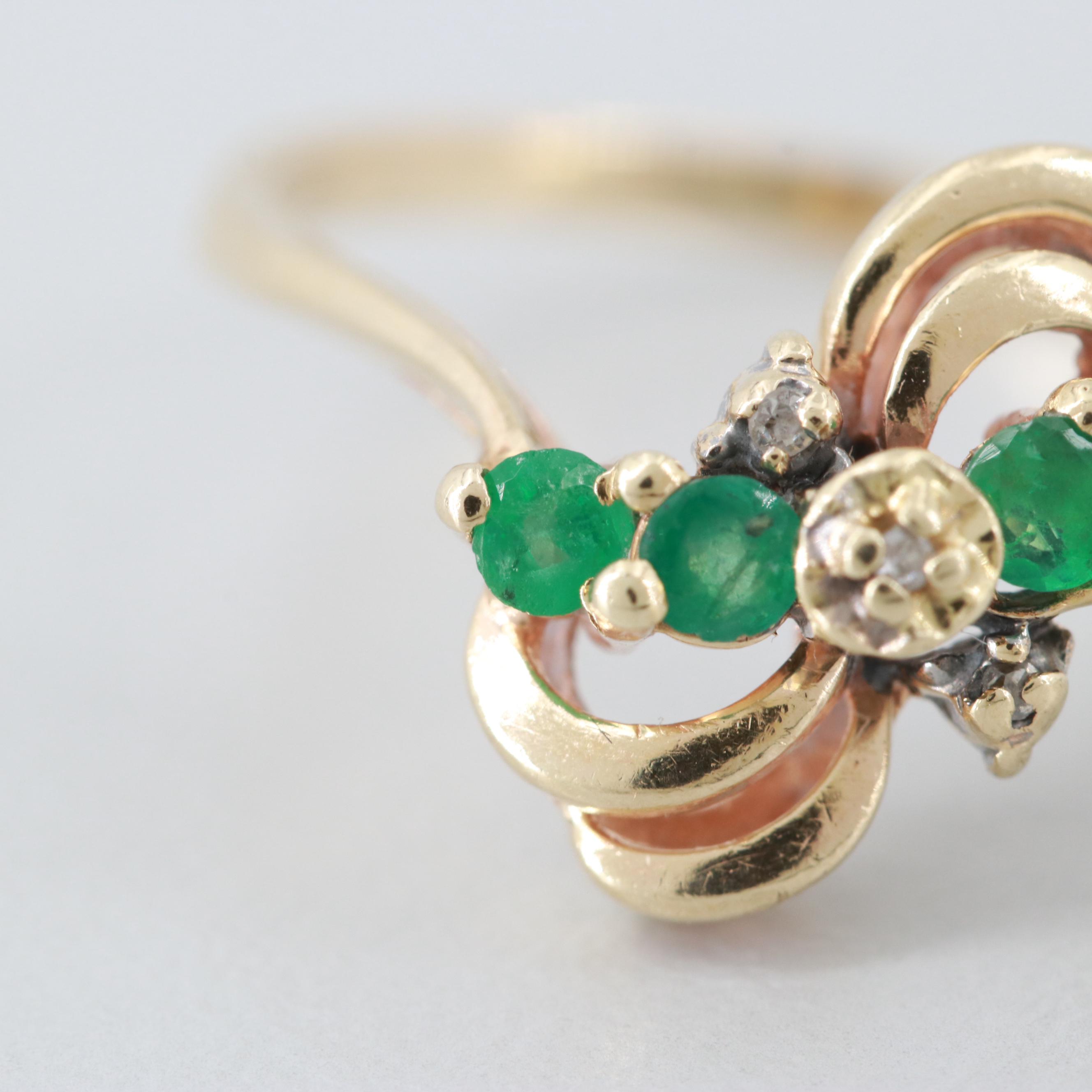 10K Yellow Gold Diamond and Emerald Ring