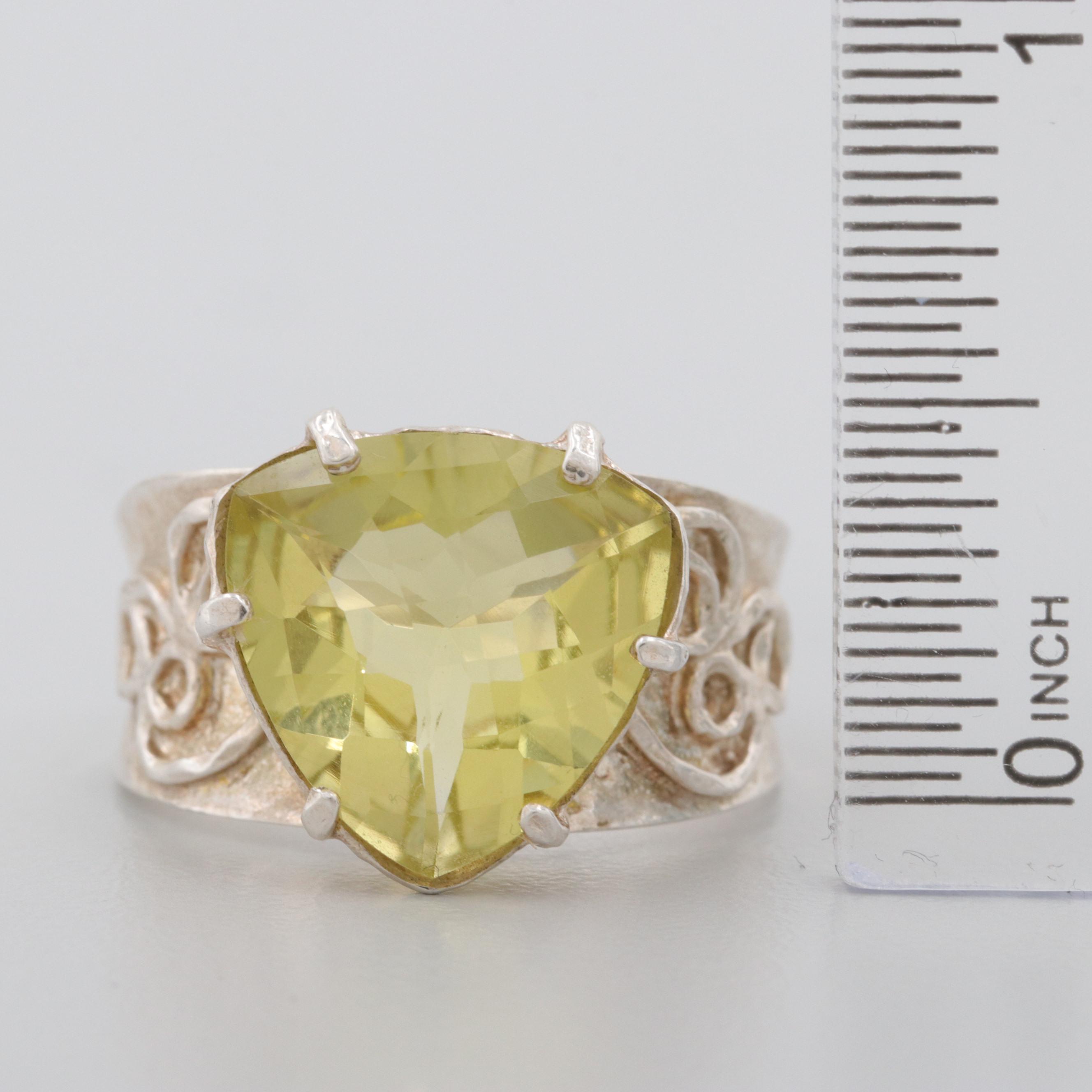 Israeli Sterling Silver Quartz Hammered Ring
