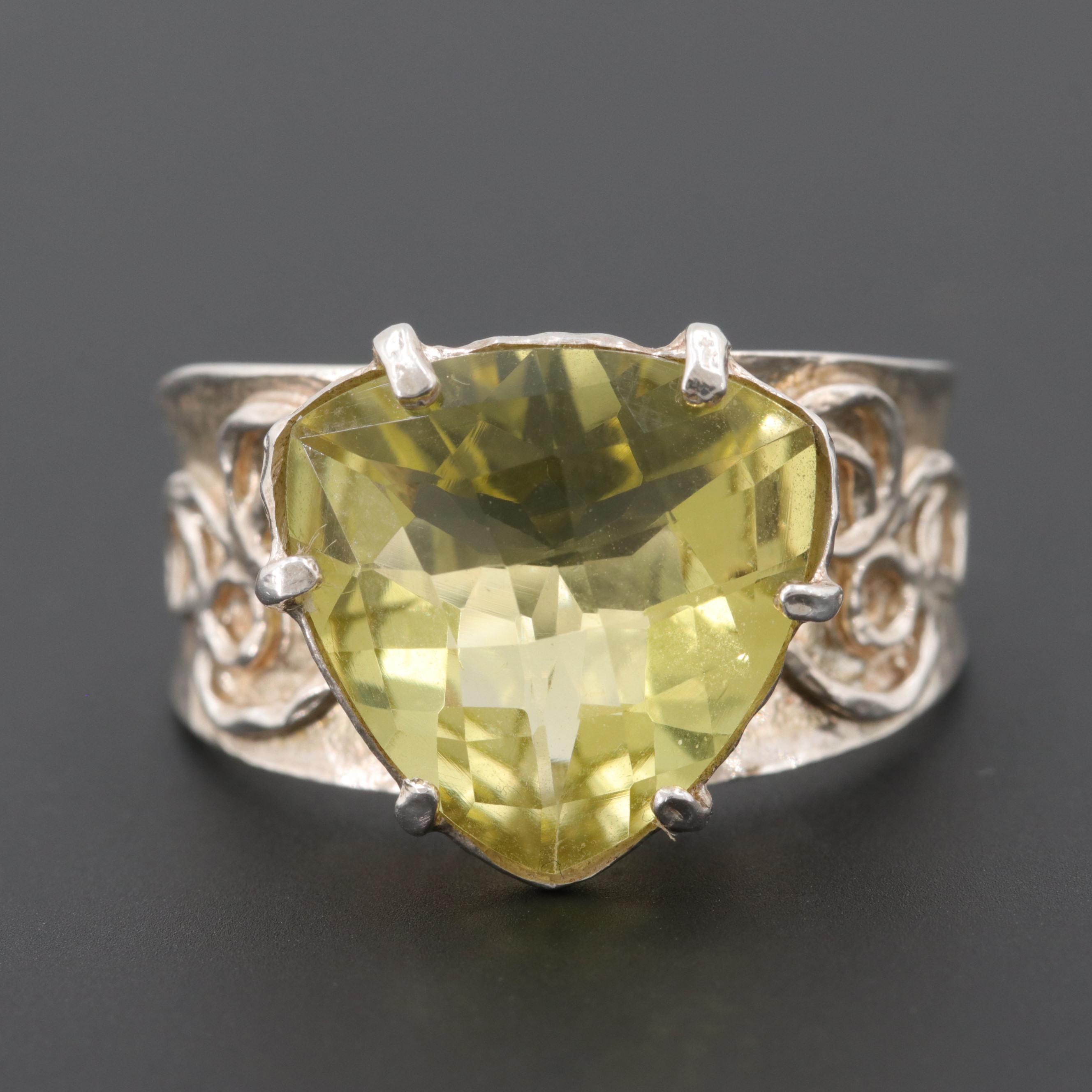 Israeli Sterling Silver Quartz Hammered Ring