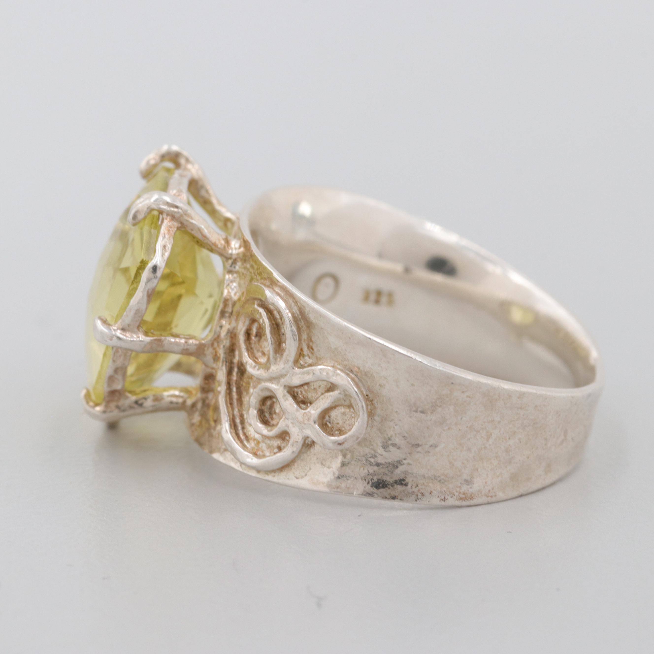 Israeli Sterling Silver Quartz Hammered Ring