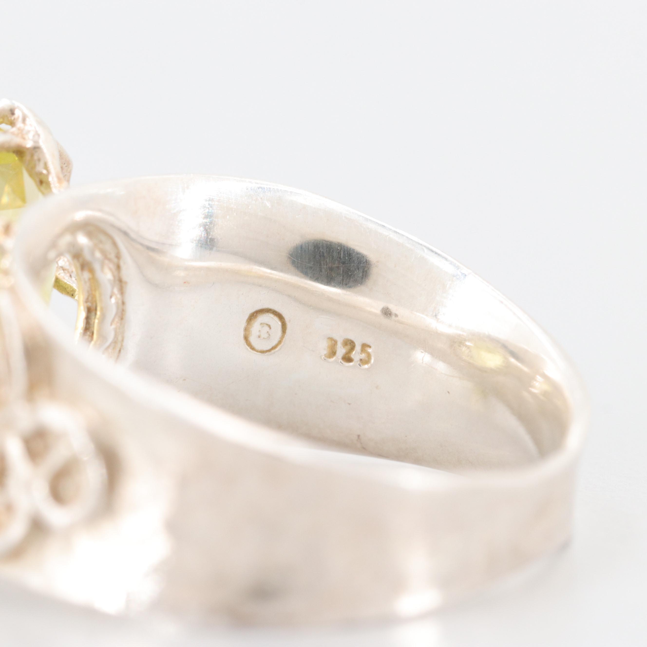 Israeli Sterling Silver Quartz Hammered Ring