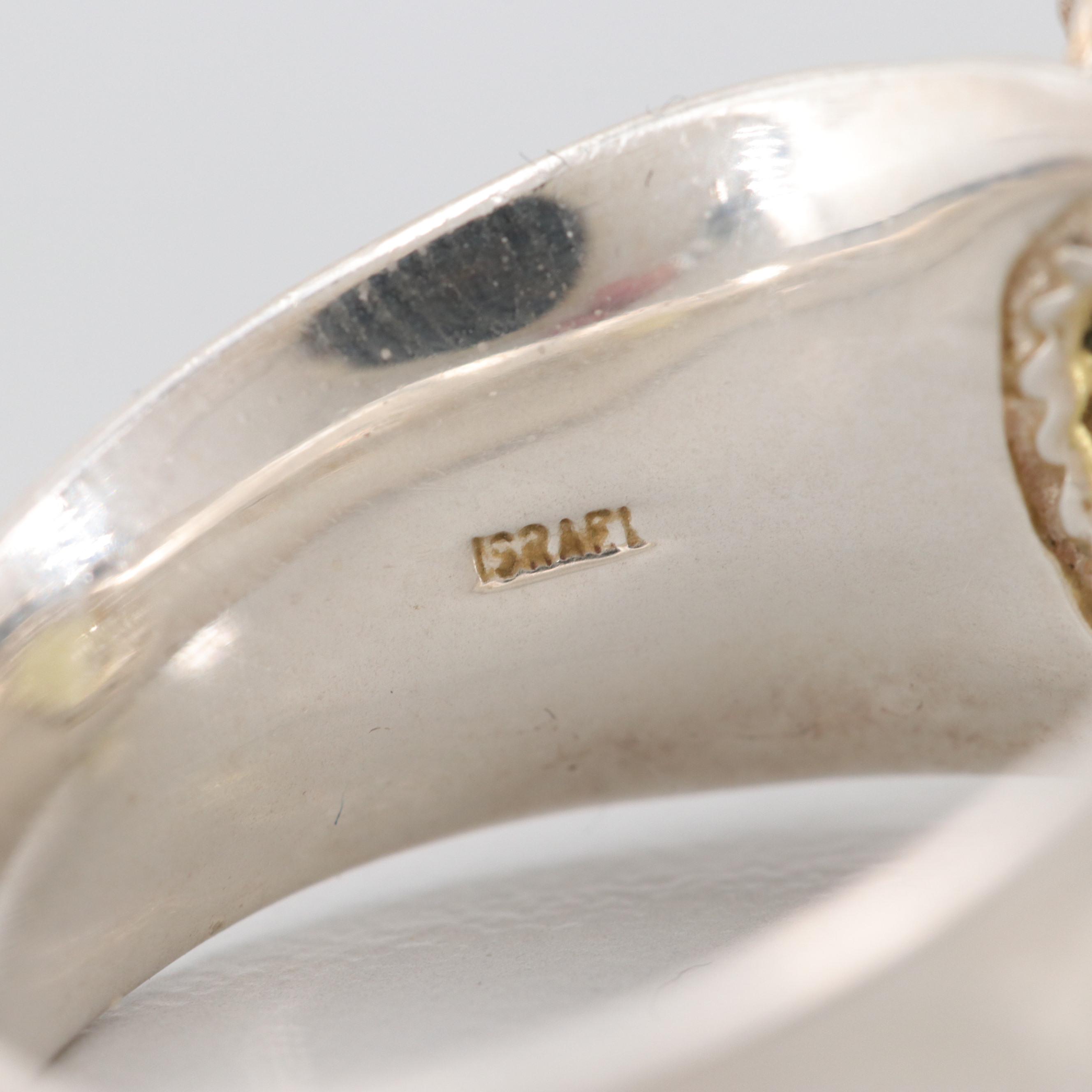 Israeli Sterling Silver Quartz Hammered Ring