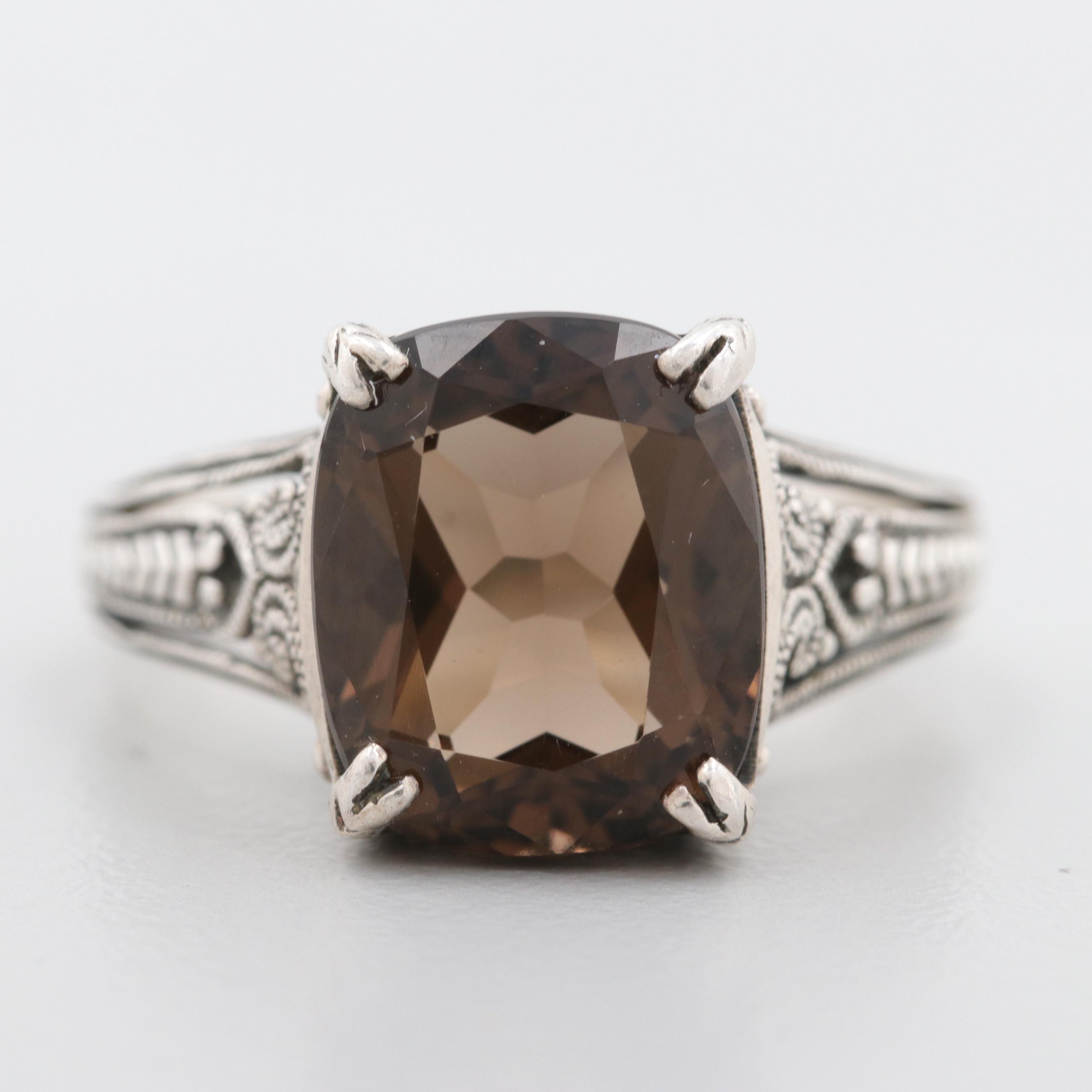 Sterling Silver Smoky Quartz Filigree Ring
