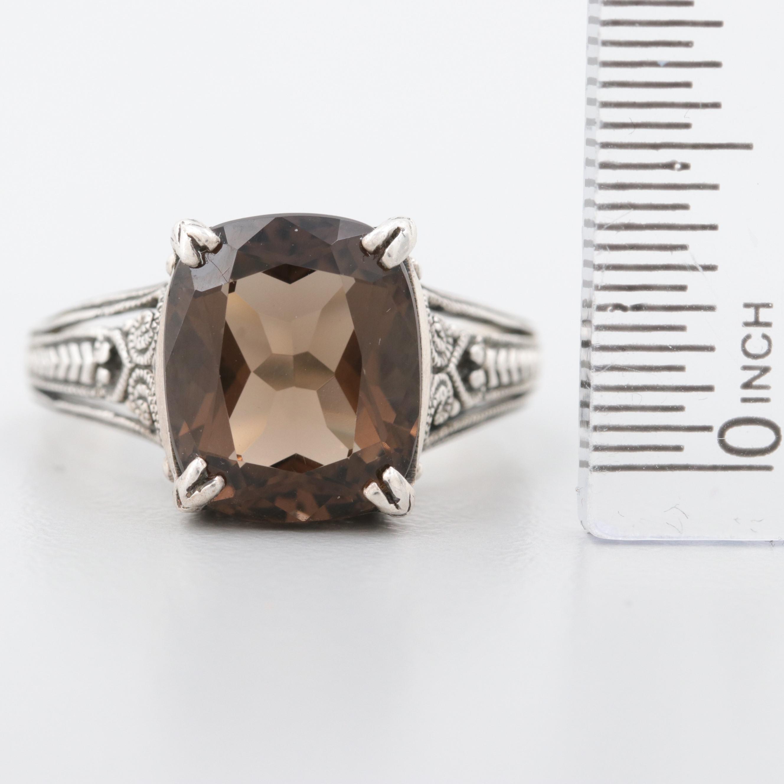 Sterling Silver Smoky Quartz Filigree Ring