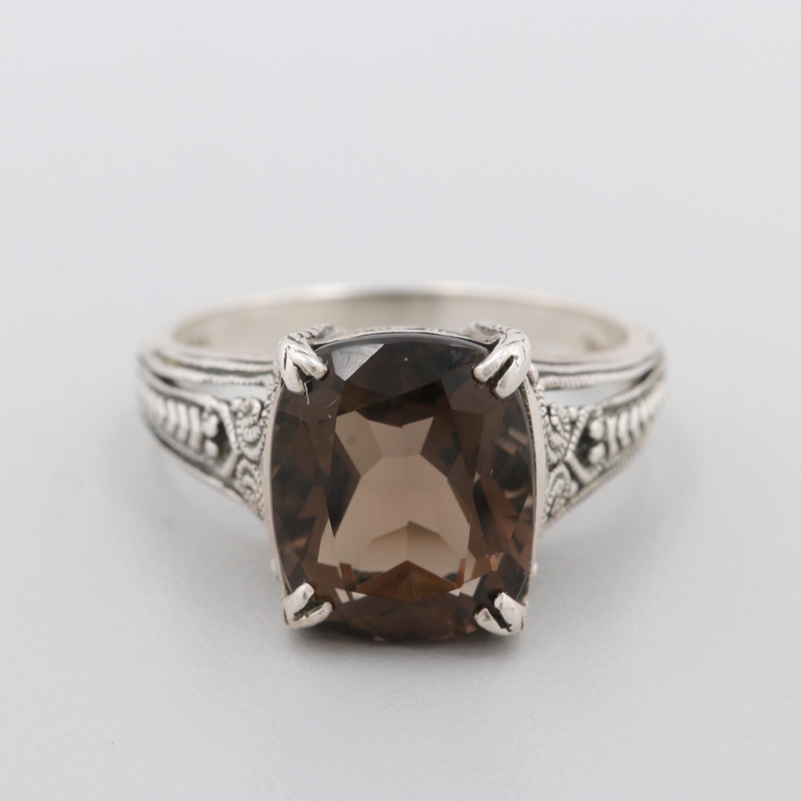 Sterling Silver Smoky Quartz Filigree Ring
