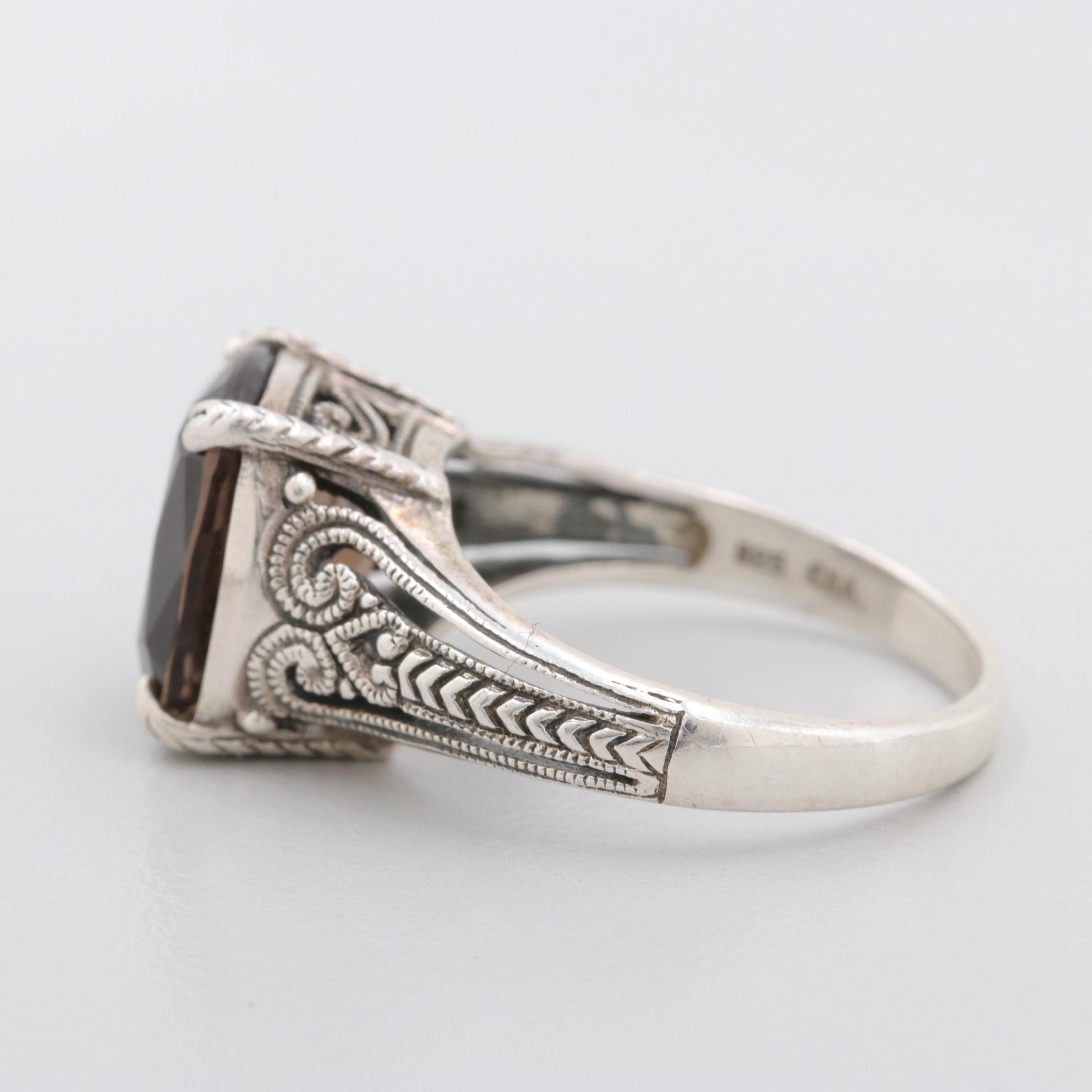 Sterling Silver Smoky Quartz Filigree Ring