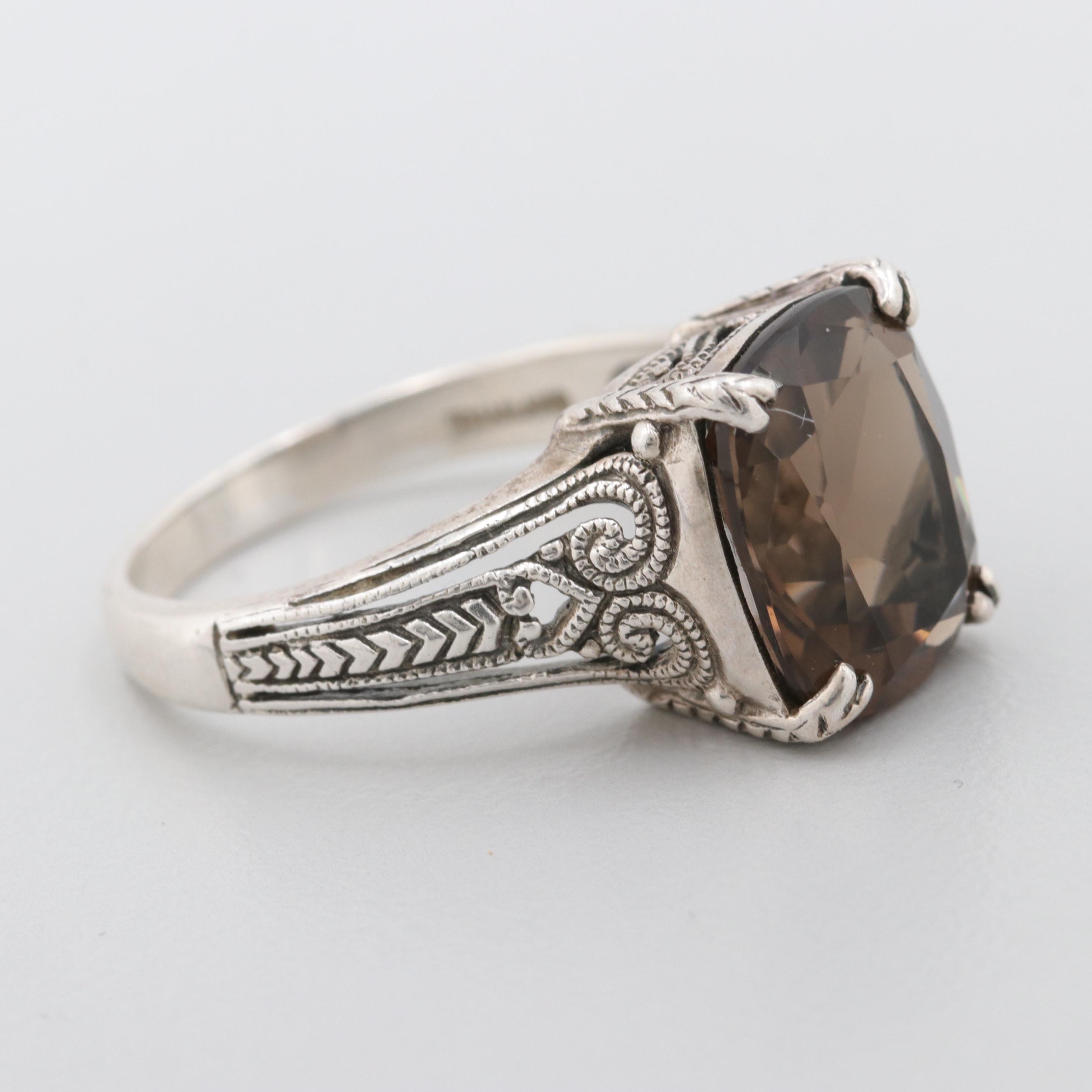 Sterling Silver Smoky Quartz Filigree Ring