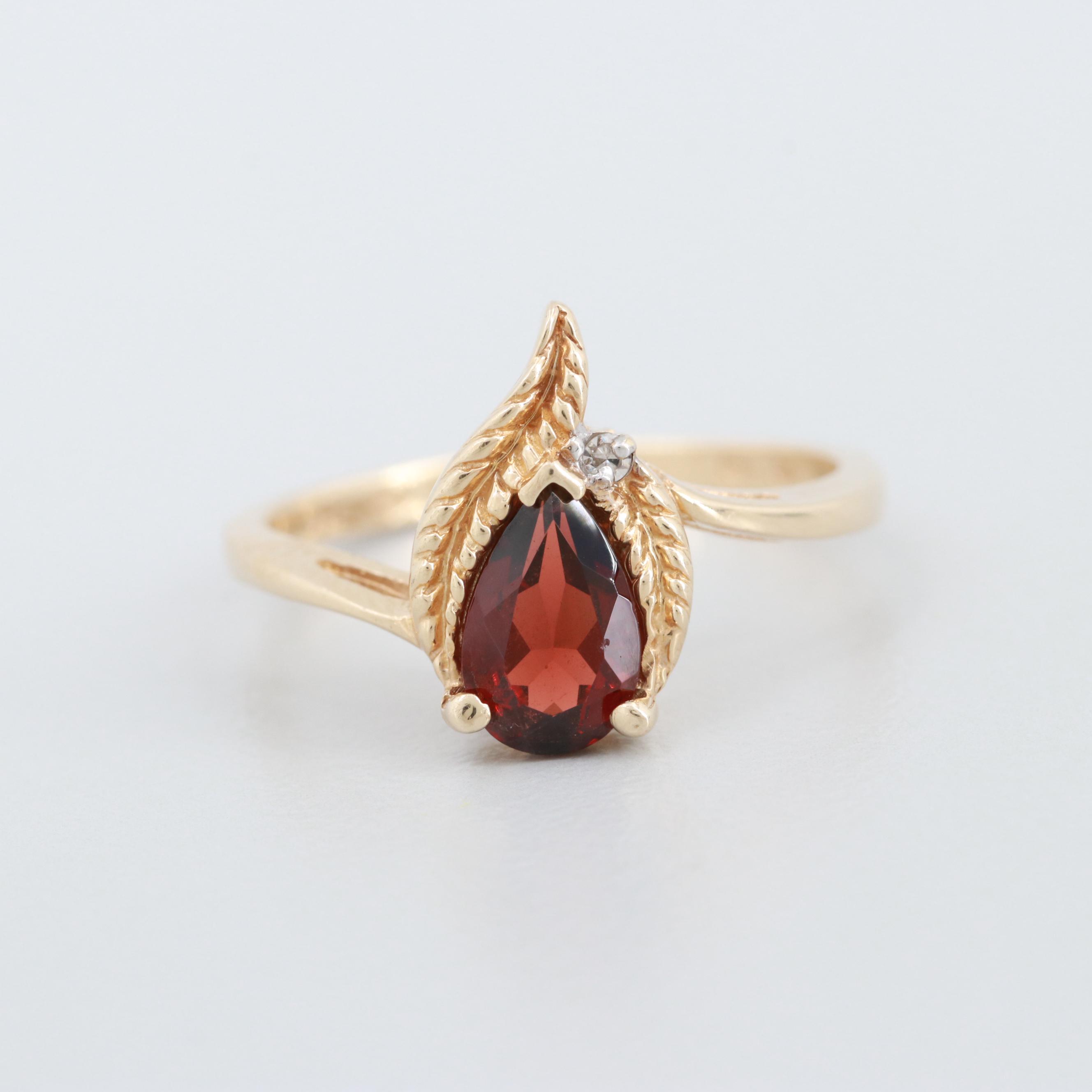 10K Yellow Gold Garnet and Diamond Ring