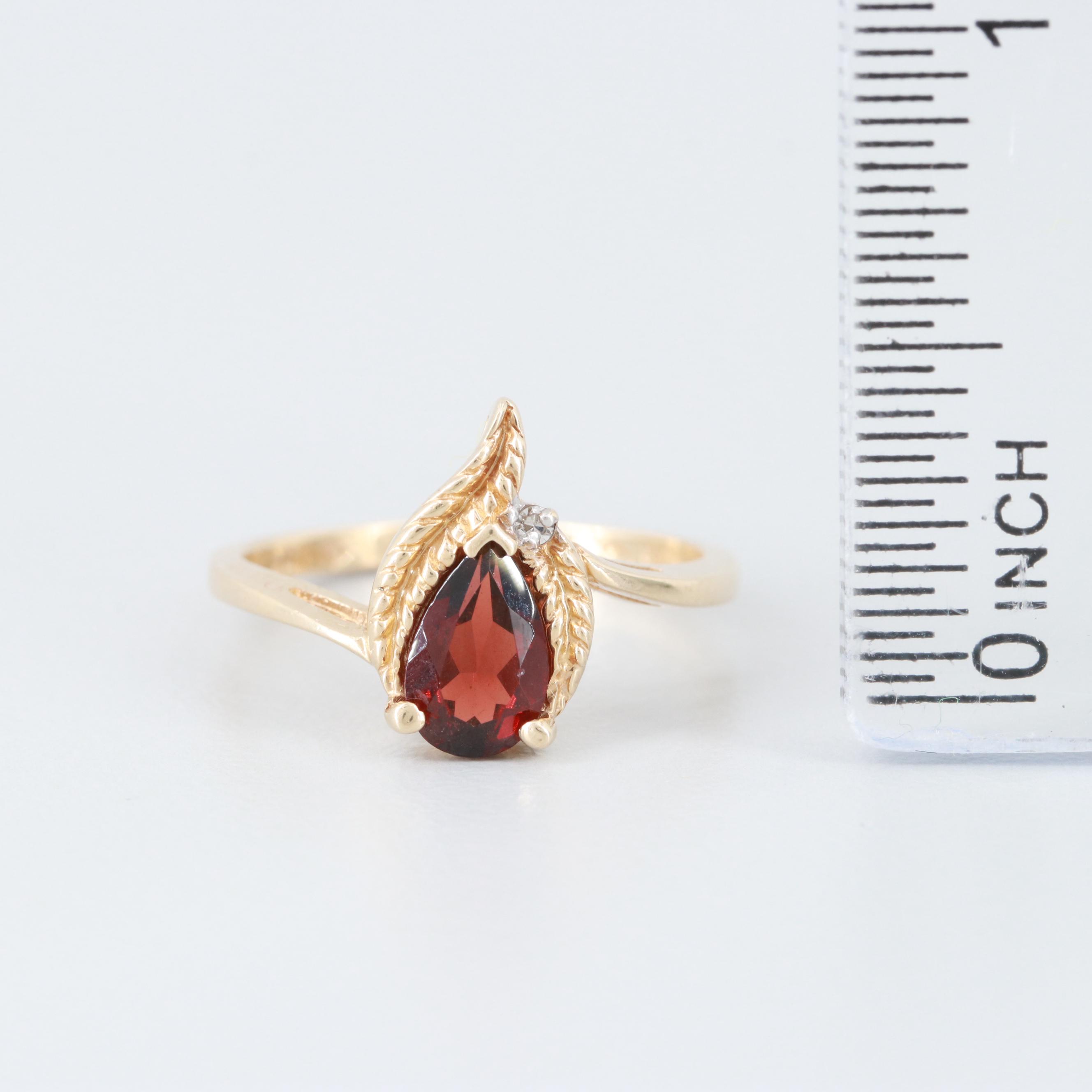 10K Yellow Gold Garnet and Diamond Ring