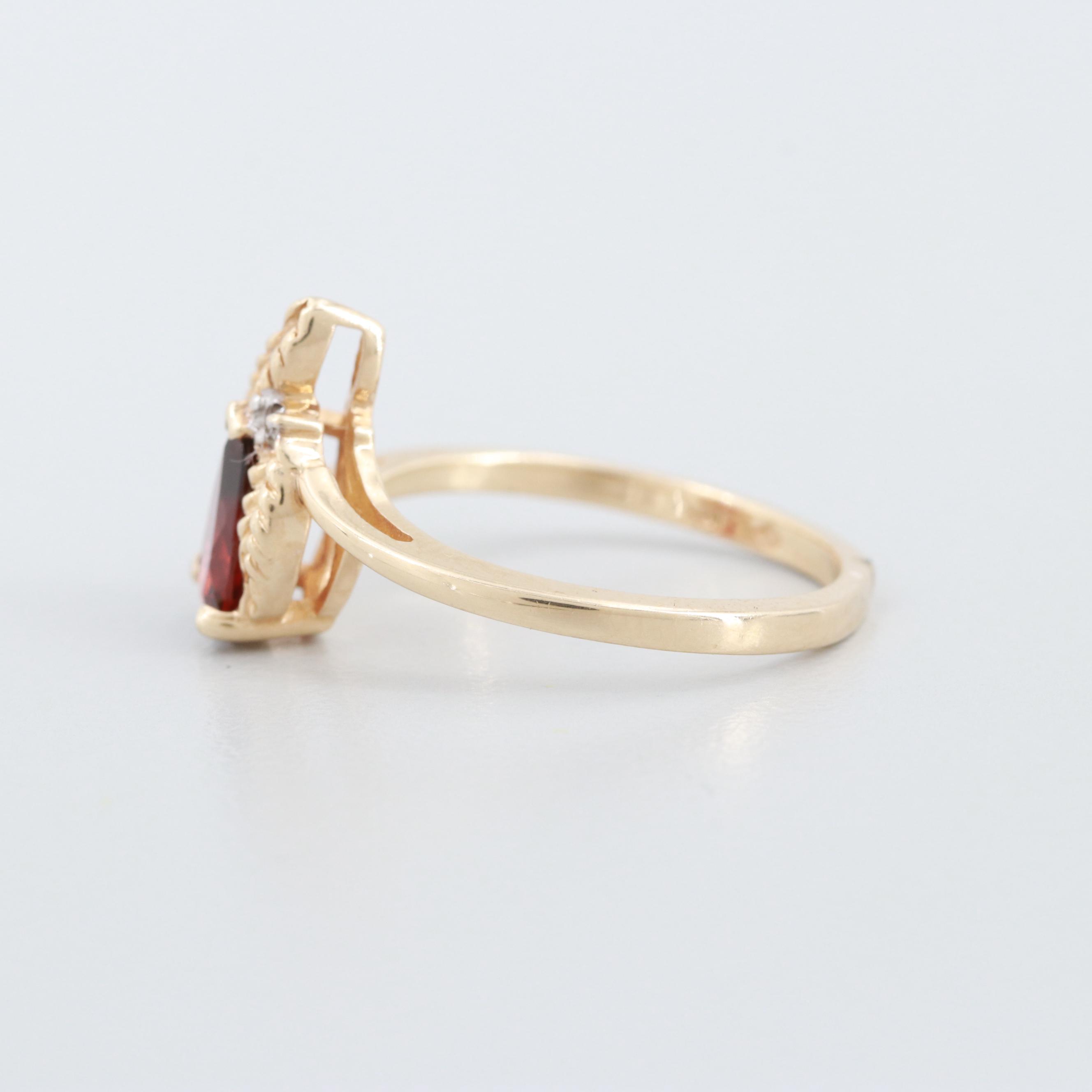 10K Yellow Gold Garnet and Diamond Ring