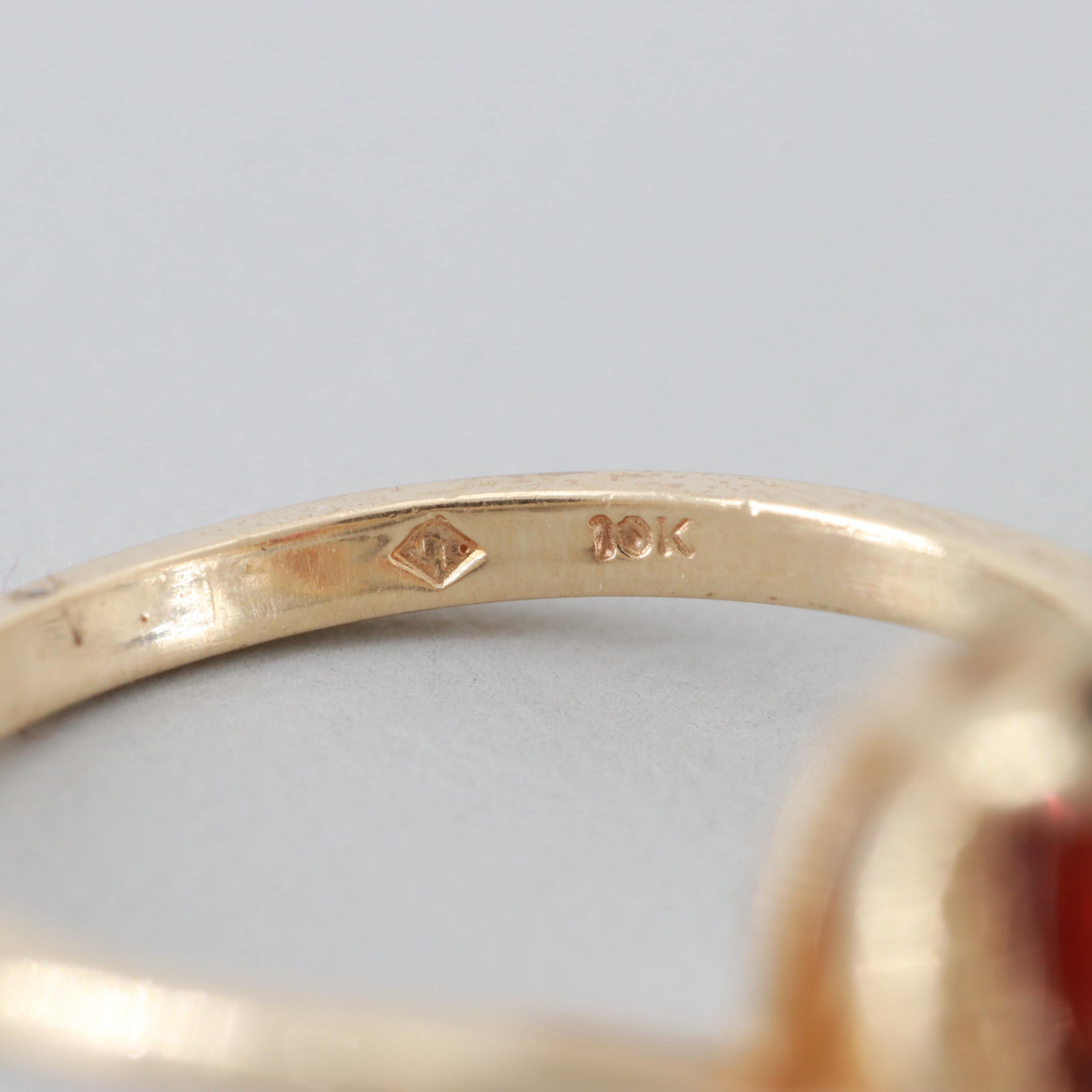 10K Yellow Gold Garnet and Diamond Ring
