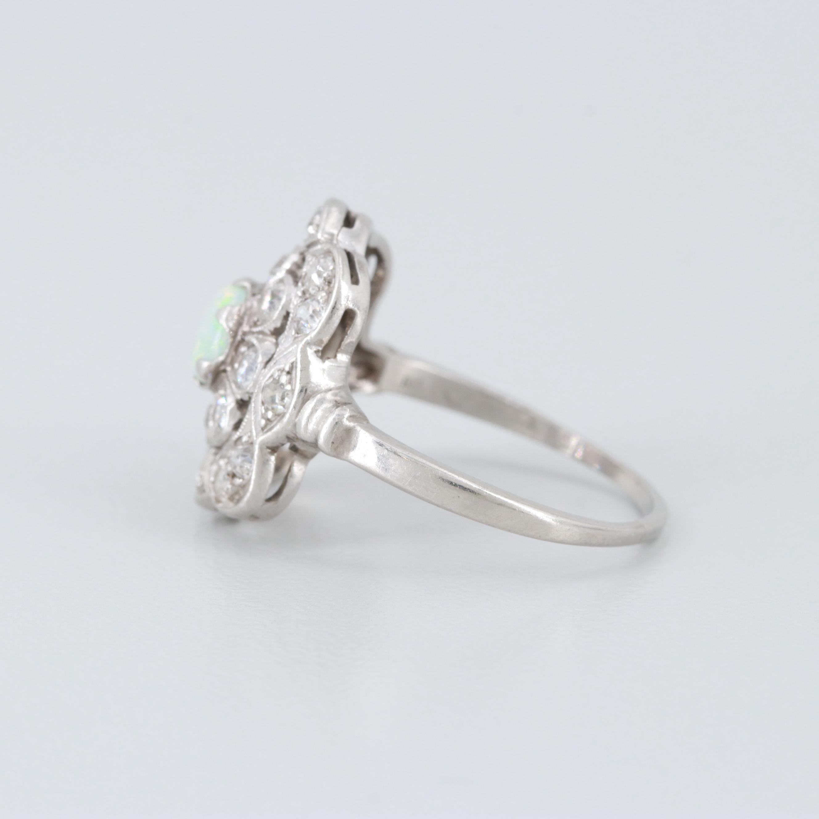 Vintage Platinum Opal and Diamond Ring