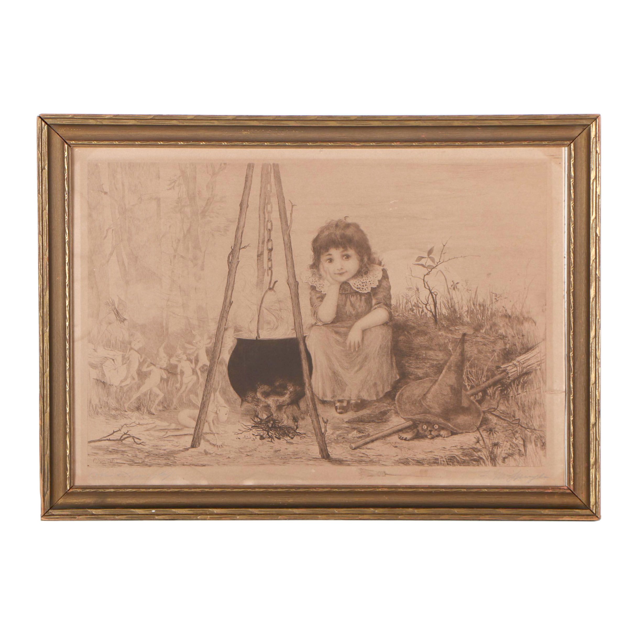 Frederick M. Spiegle Etching after Charles Spiegle Jr. "Brewing Mischief"