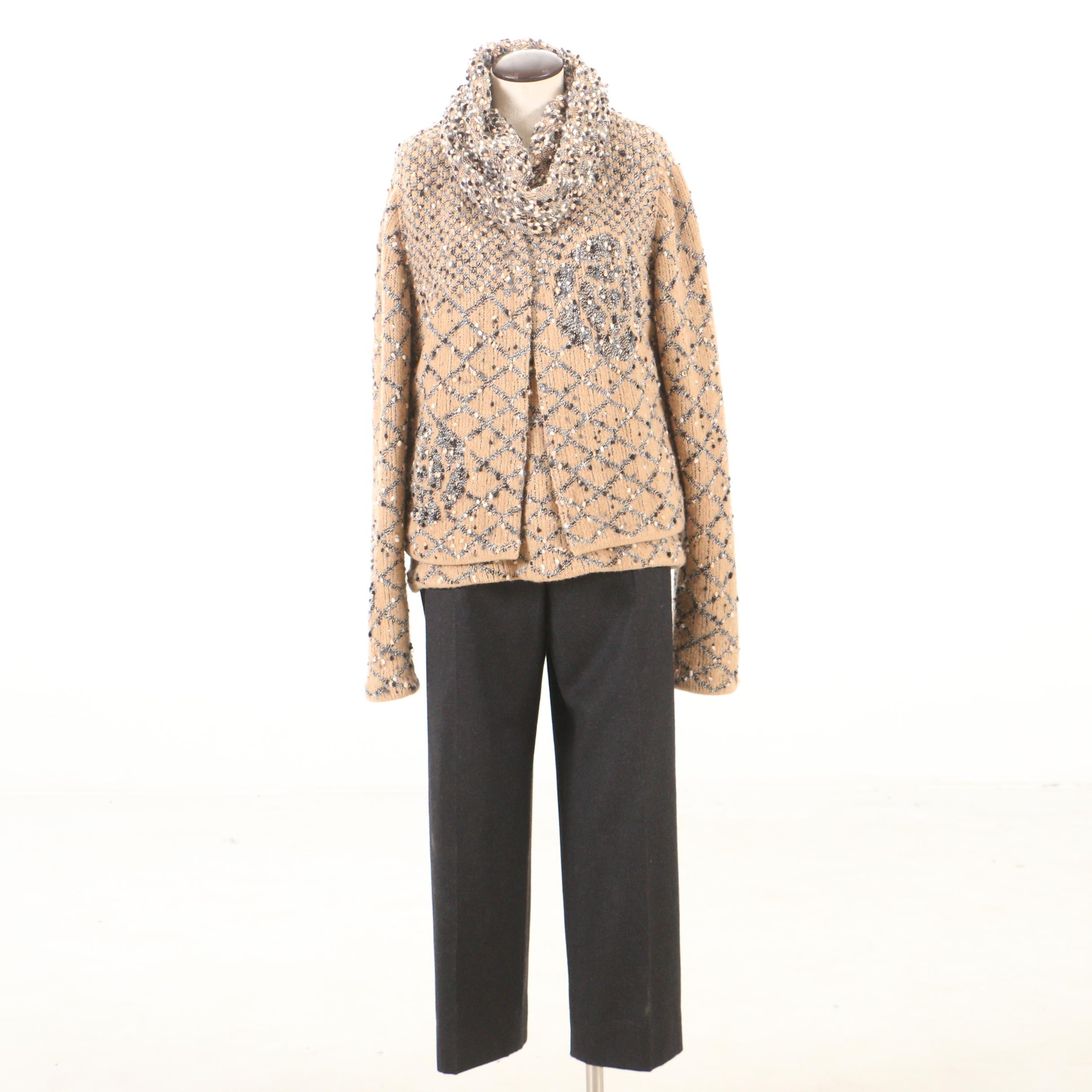 Chanel Fall/Winter 2001 Knit Wool Blend Sweater Set with Charcoal Trousers