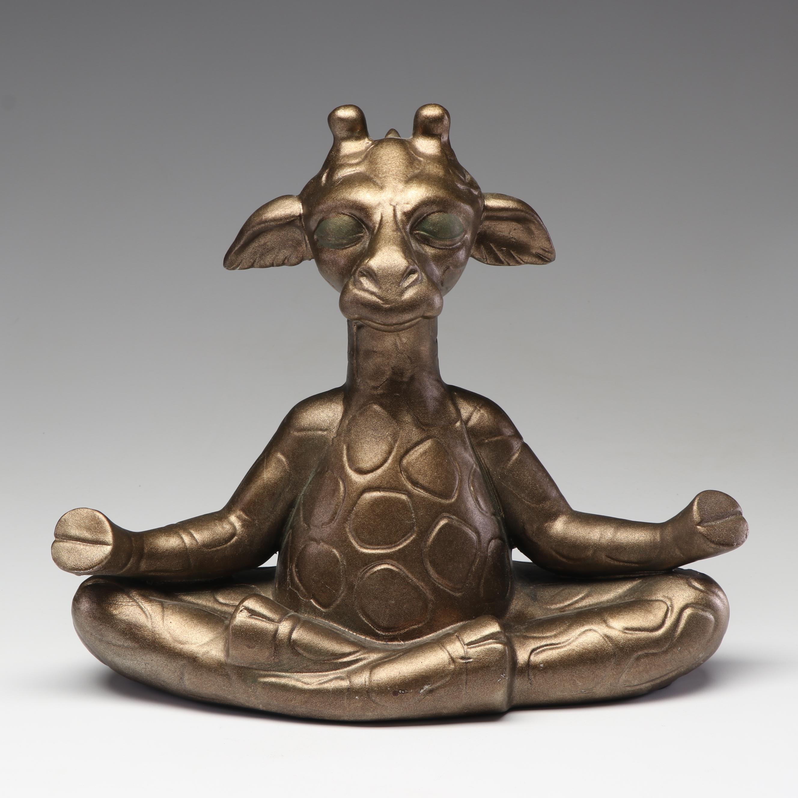 Mid Century Gold Ceramic Meditating Giraffe Sculpture, 1970s