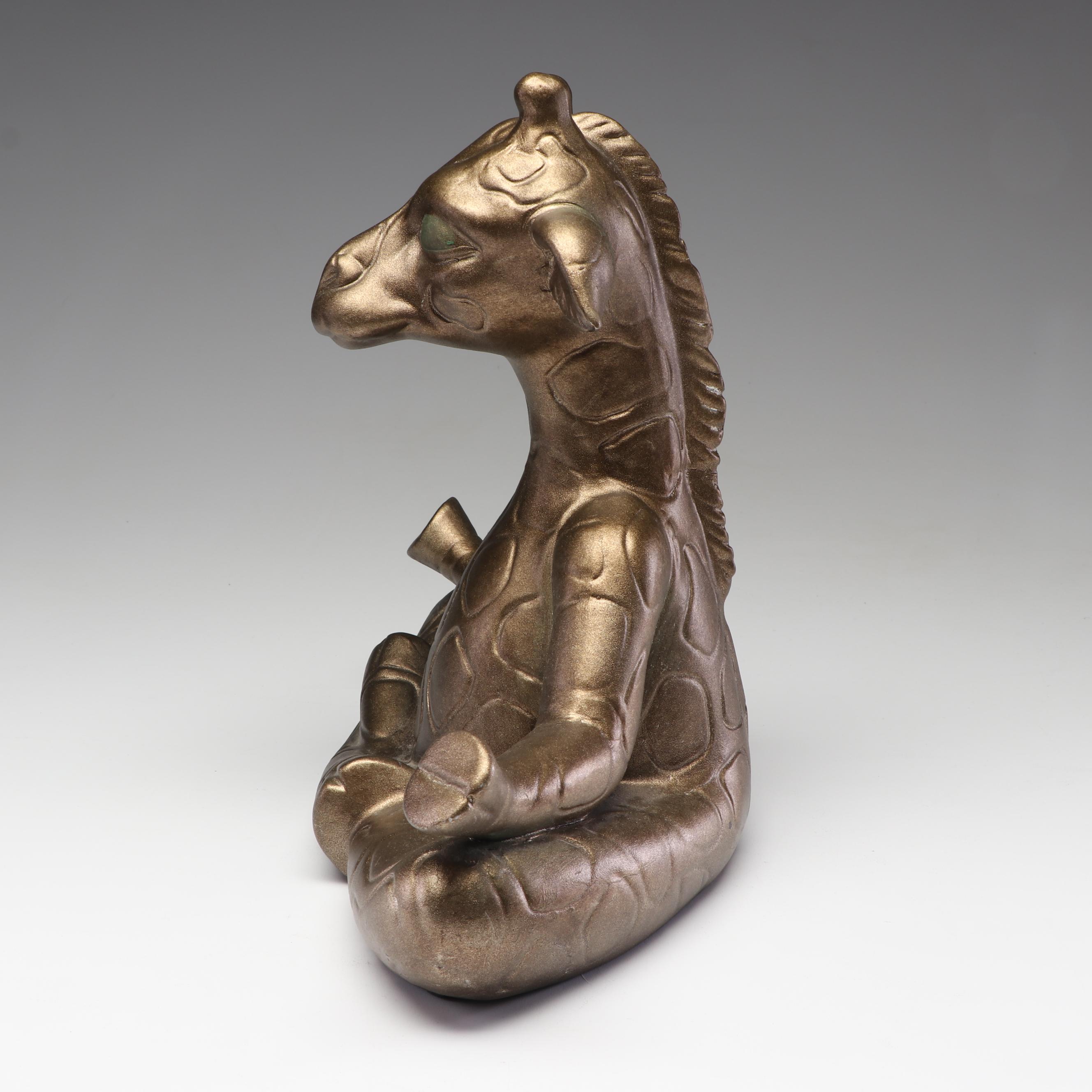 Mid Century Gold Ceramic Meditating Giraffe Sculpture, 1970s