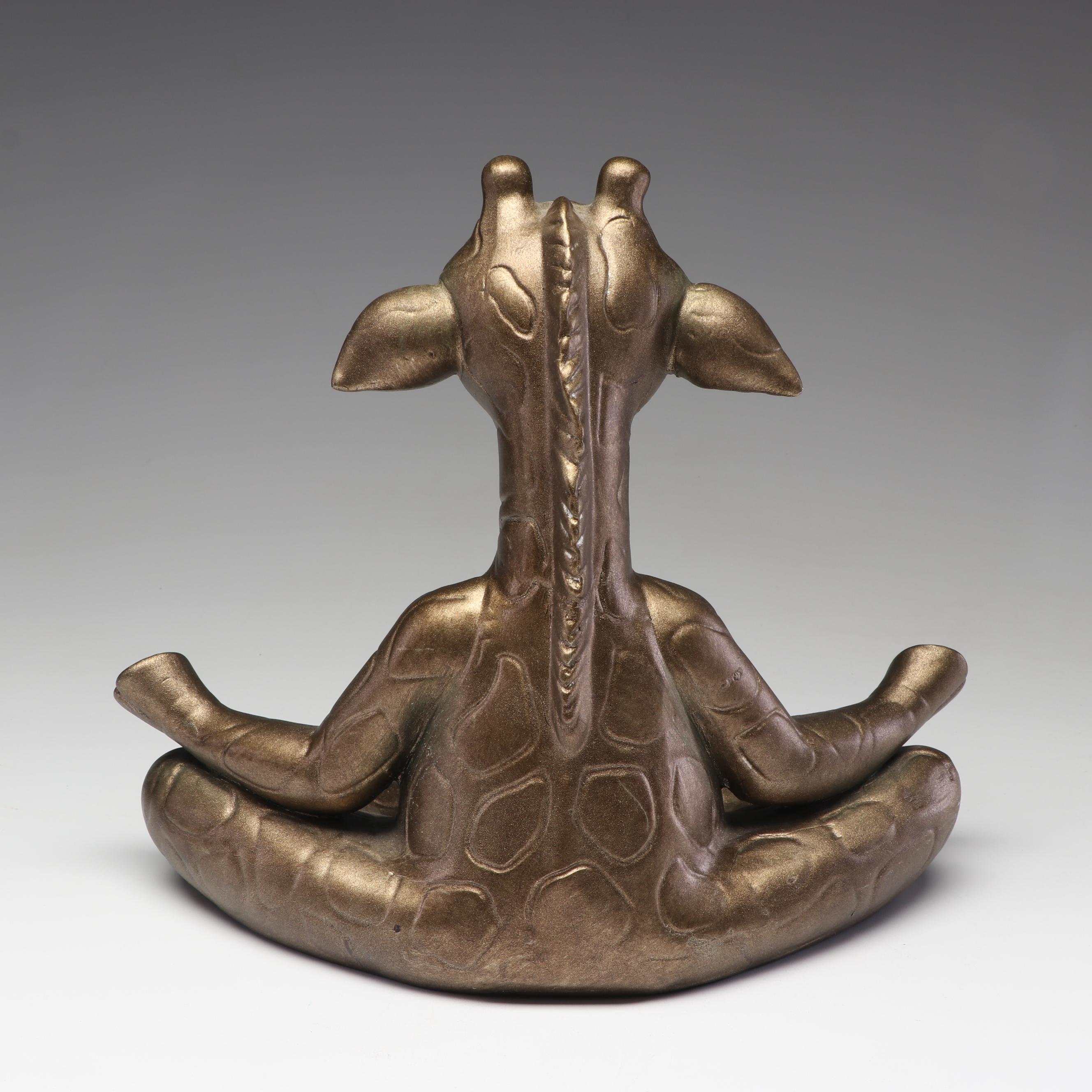 Mid Century Gold Ceramic Meditating Giraffe Sculpture, 1970s