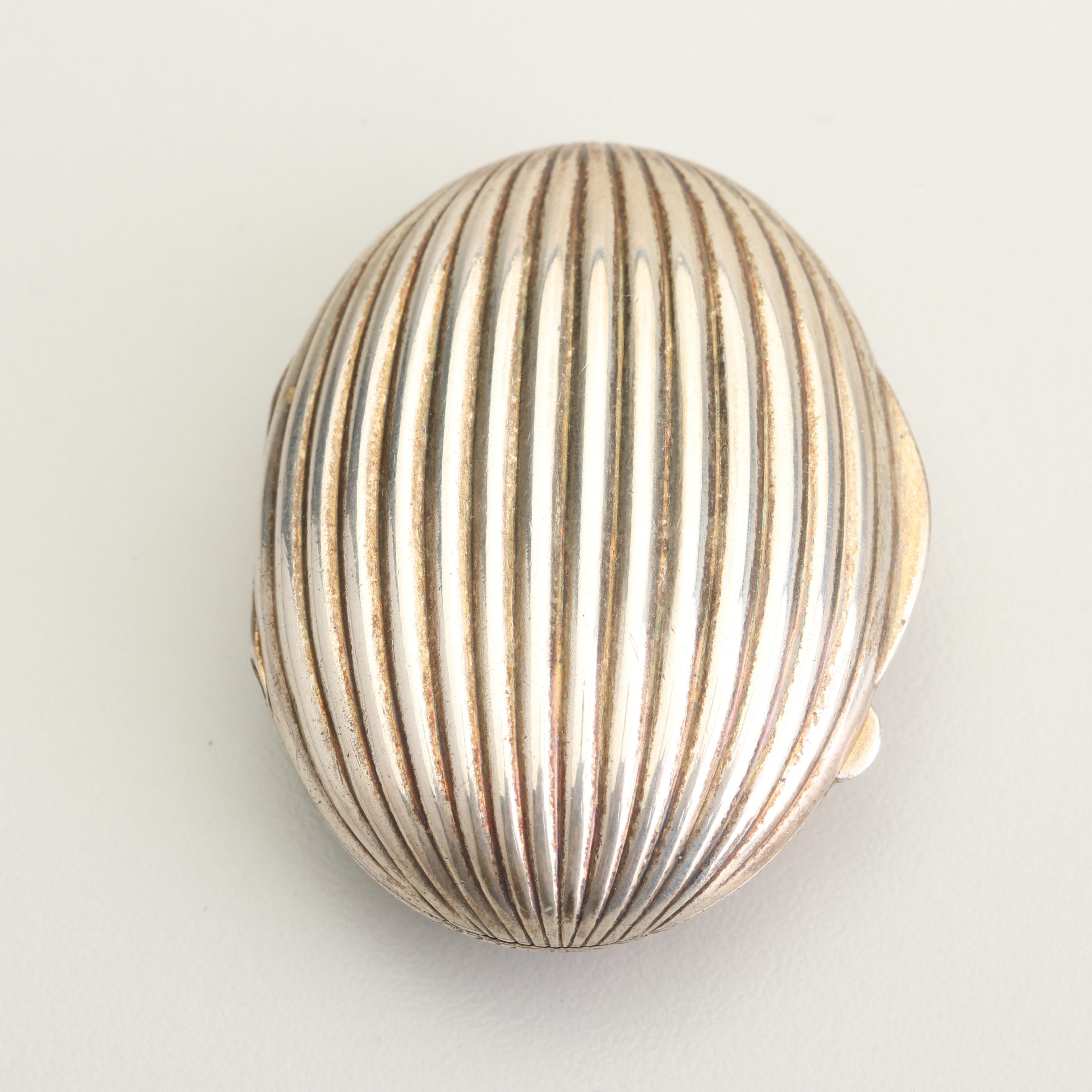 Tiffany & Co. Sterling Silver Grooved Clam Shell Pill Box, Made in Italy