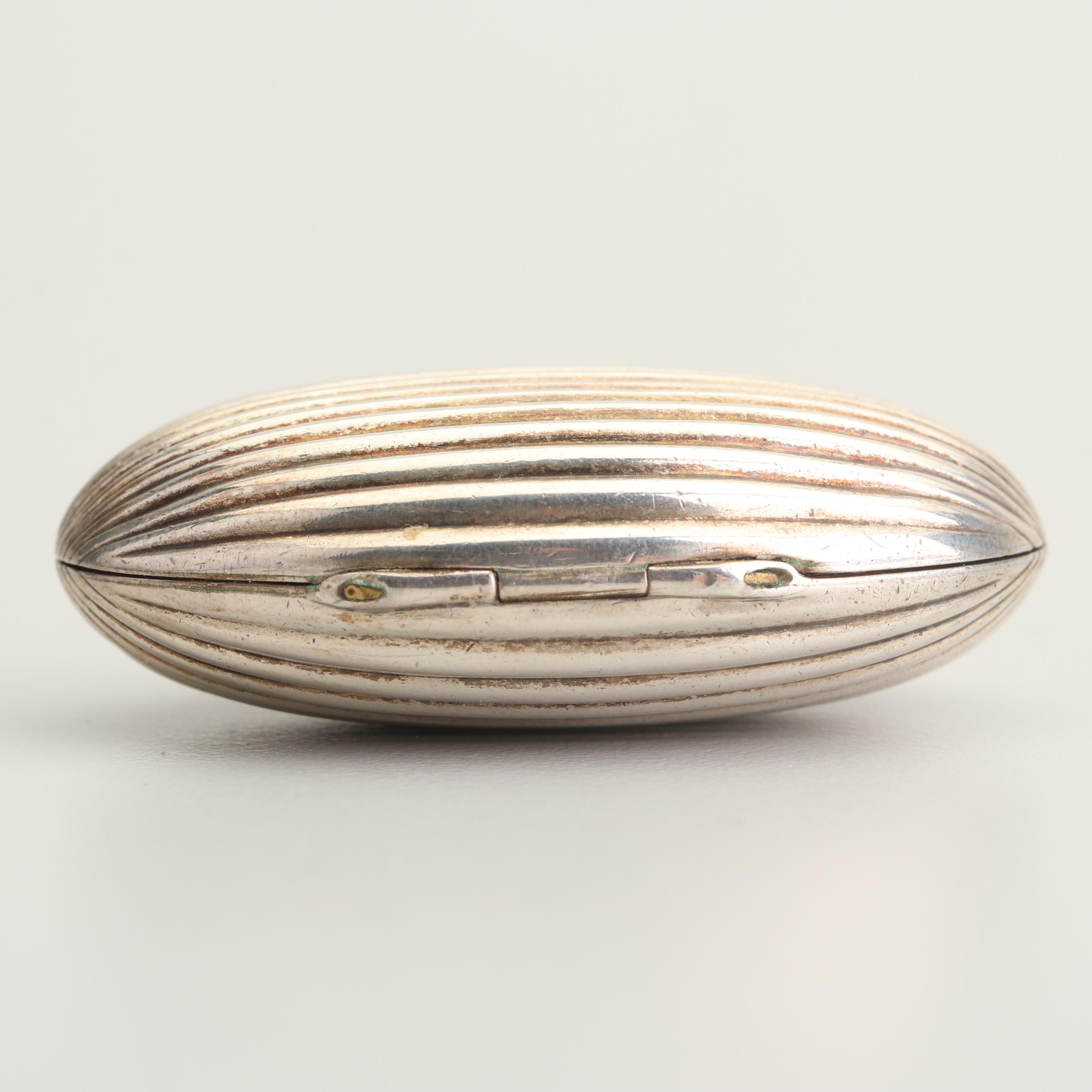 Tiffany & Co. Sterling Silver Grooved Clam Shell Pill Box, Made in Italy