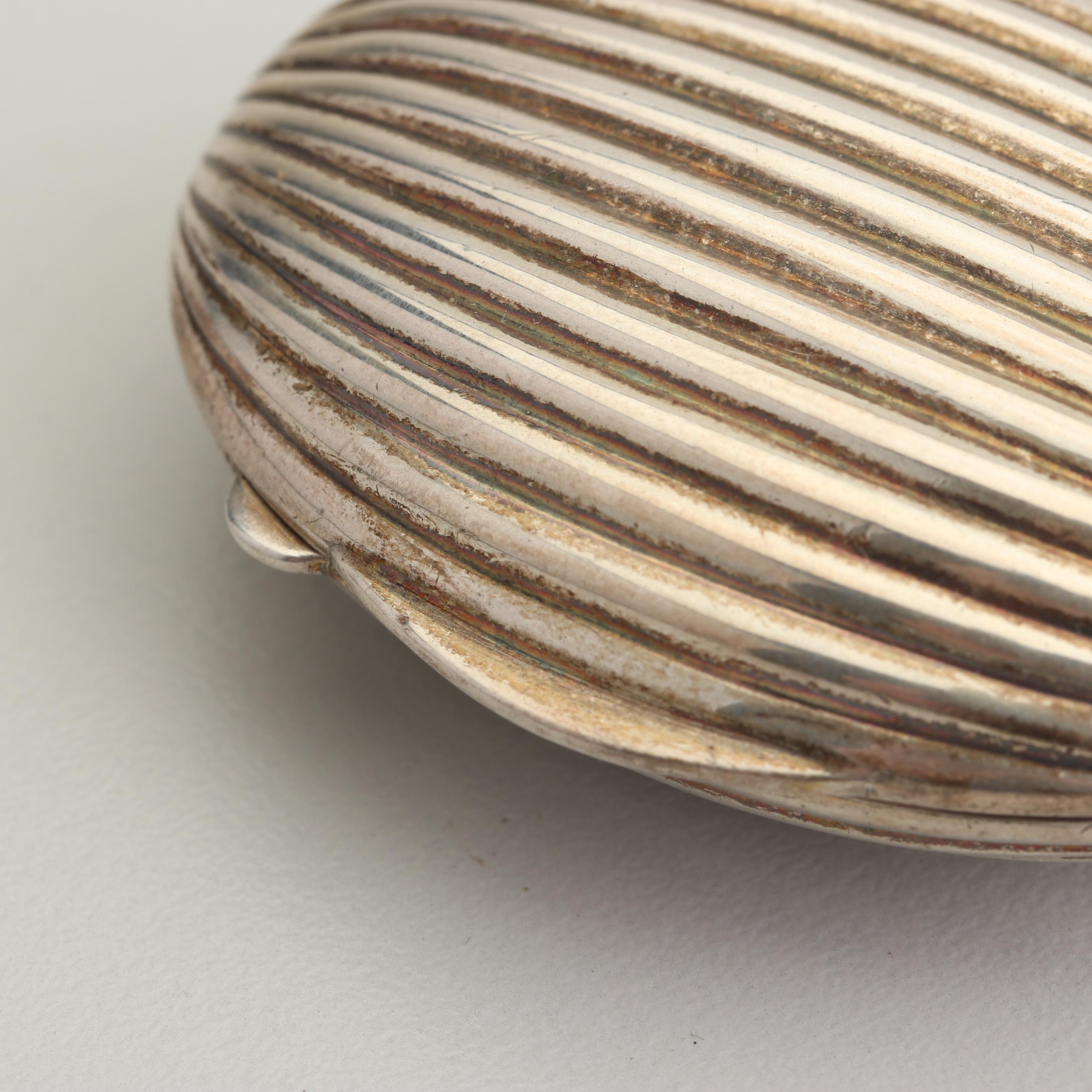 Tiffany & Co. Sterling Silver Grooved Clam Shell Pill Box, Made in Italy