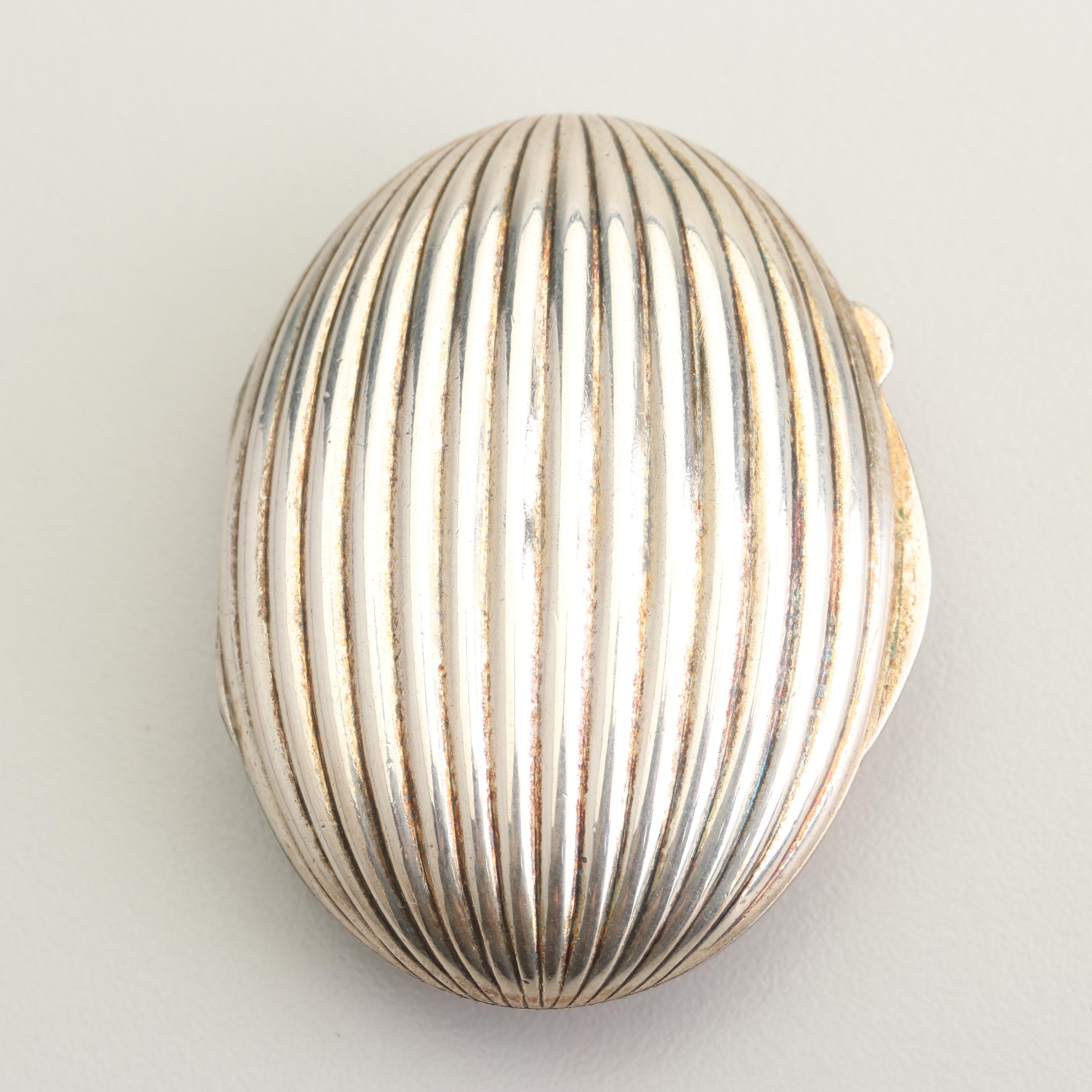 Tiffany & Co. Sterling Silver Grooved Clam Shell Pill Box, Made in Italy