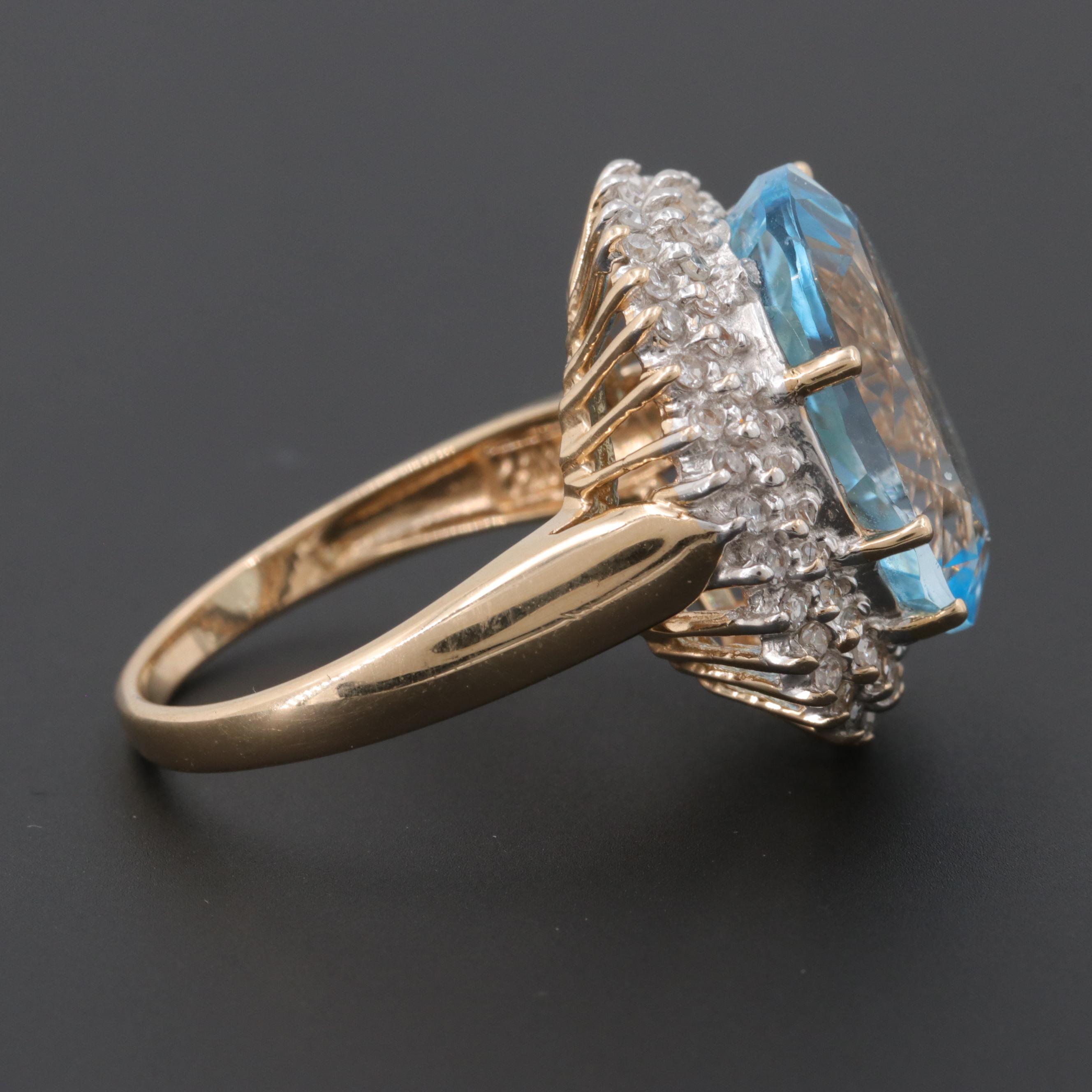 14K Yellow Gold 11.99 CT Blue Topaz and Diamond Ring