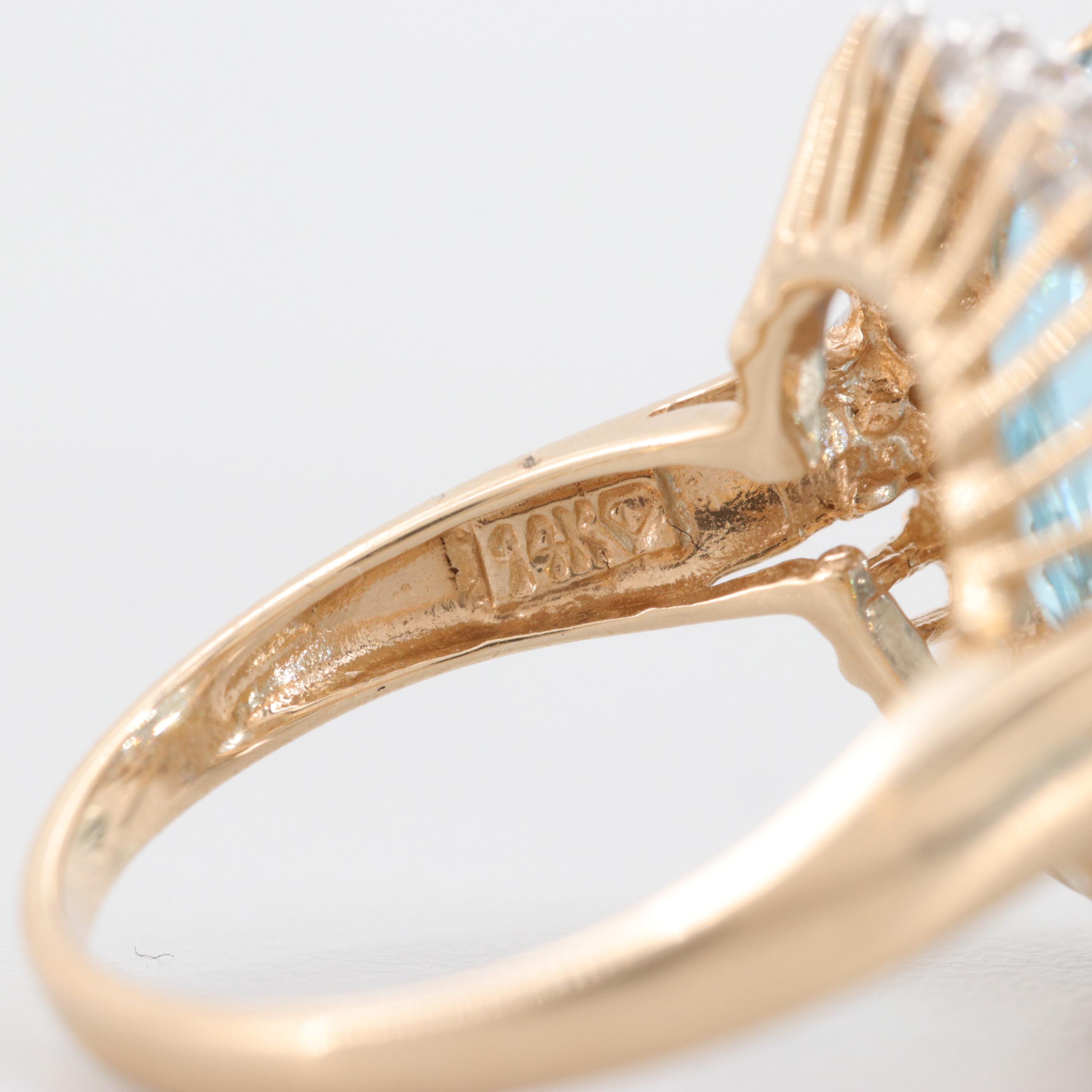 14K Yellow Gold 11.99 CT Blue Topaz and Diamond Ring